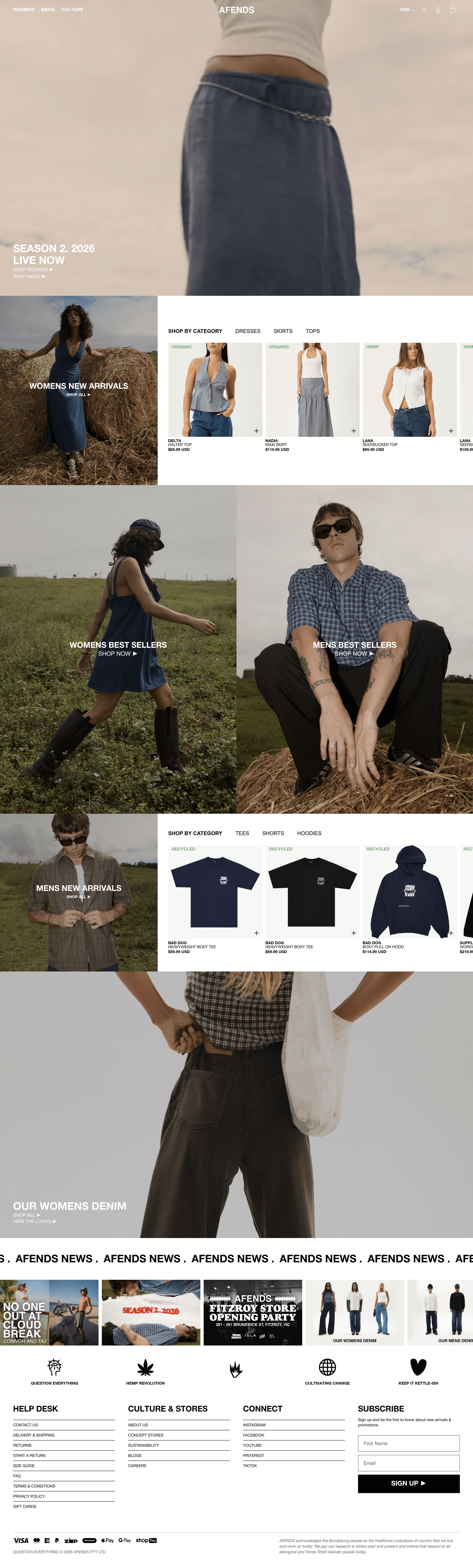 Afends ecommerce landing page screenshot