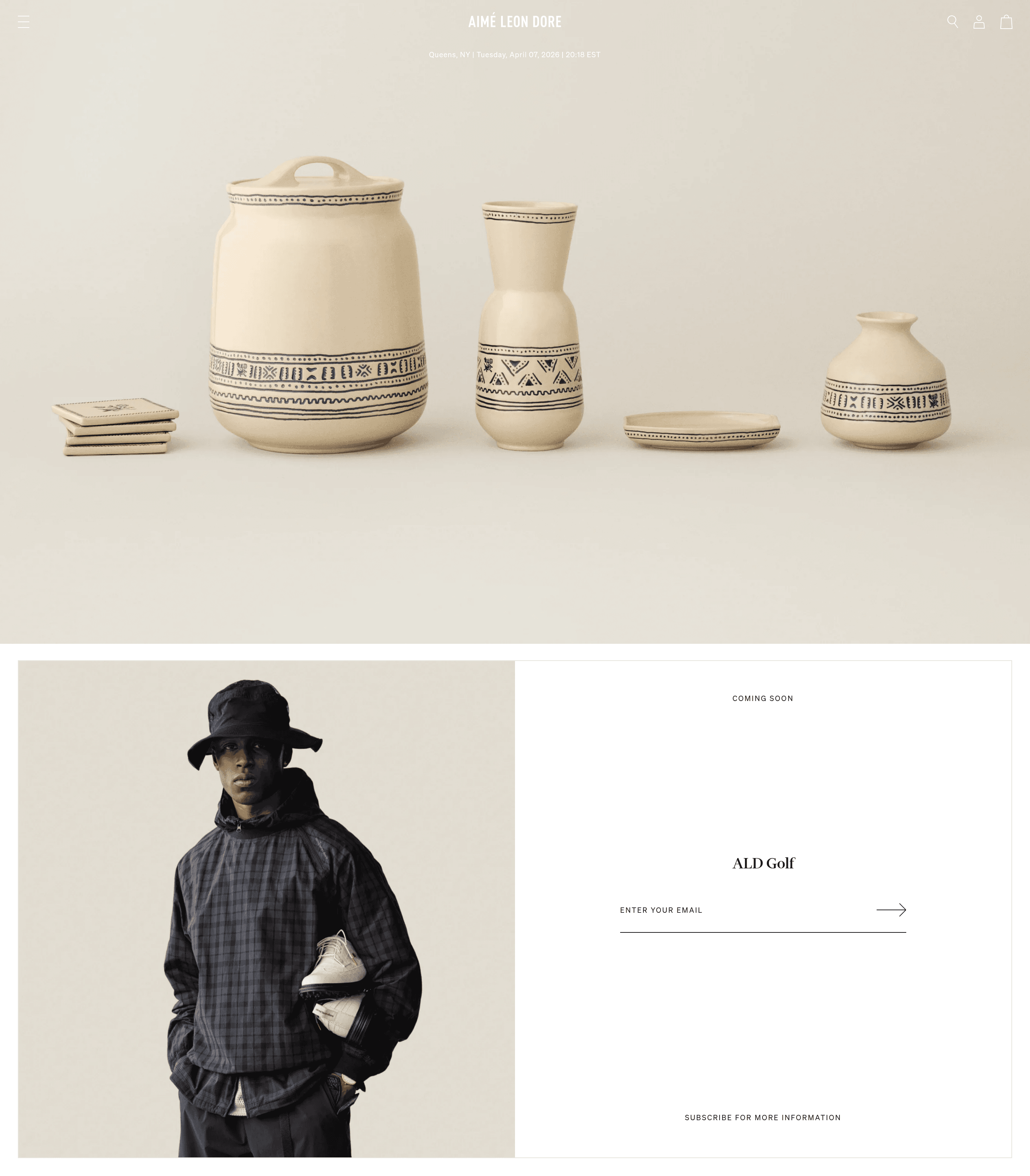 Aimé Leon Dore ecommerce landing page screenshot