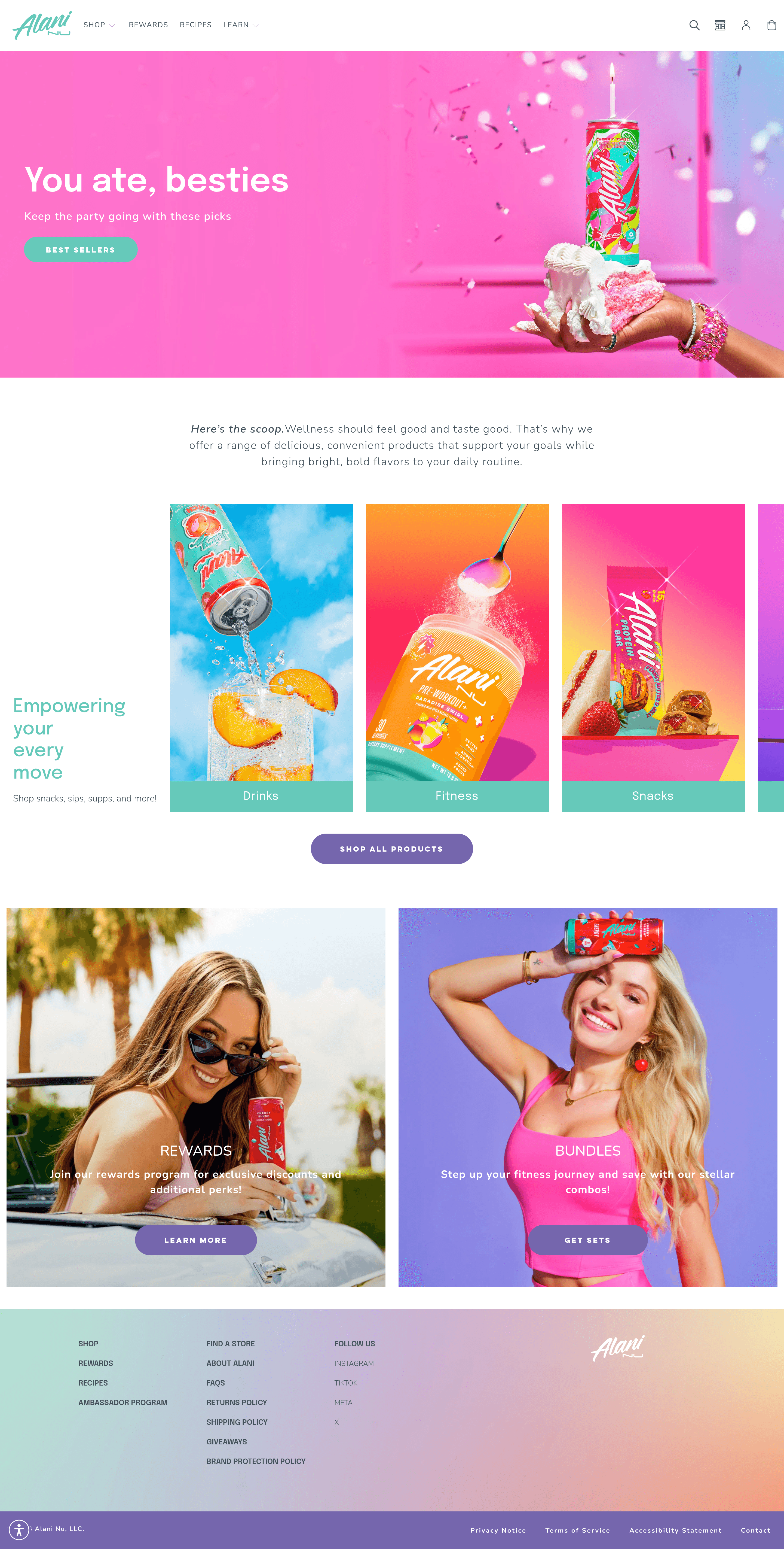Alani Nu Pre-Workout ecommerce landing page screenshot