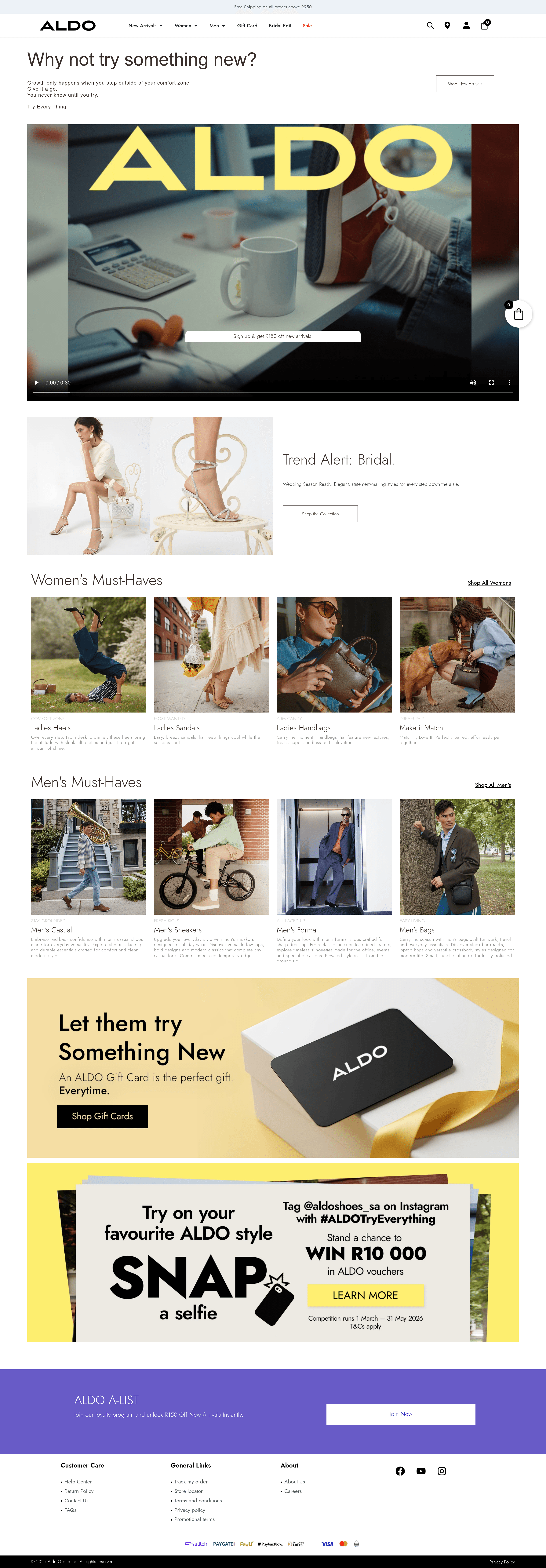 Aldoshoes ecommerce landing page screenshot