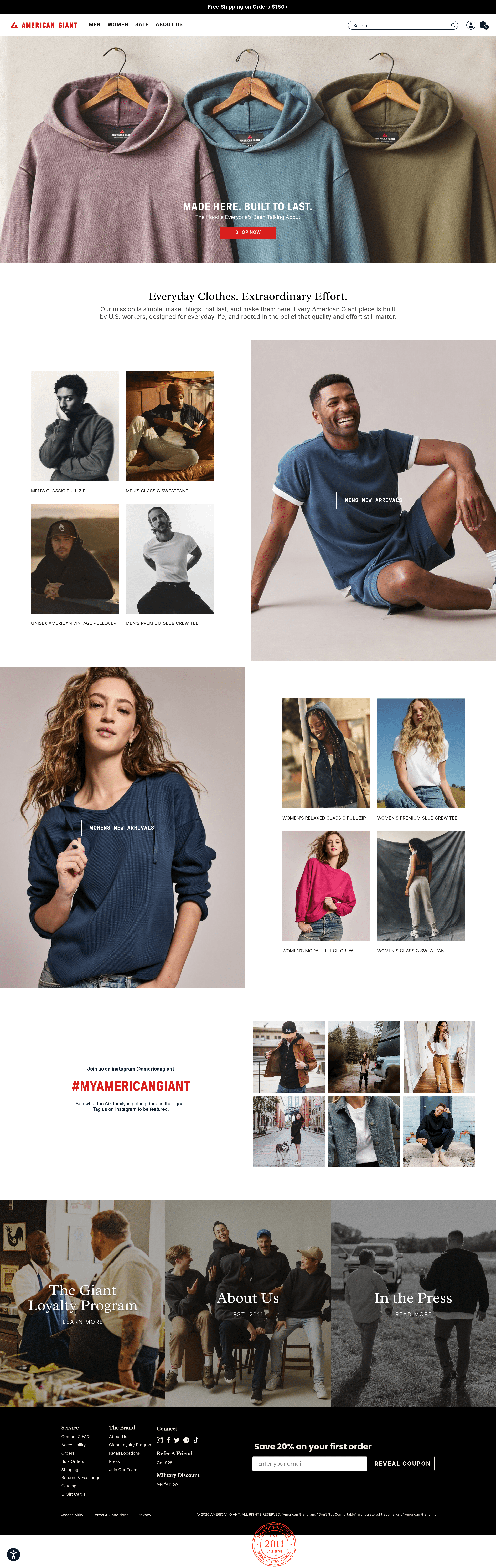 American Giant ecommerce landing page screenshot