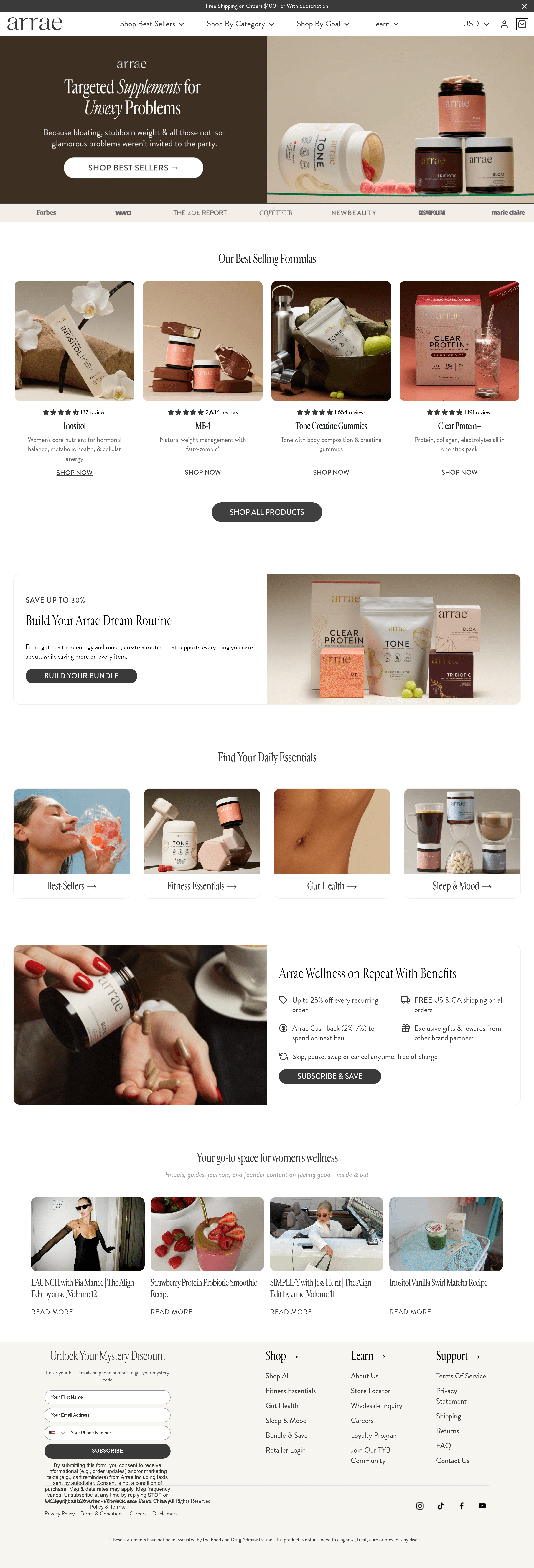 Arrae ecommerce landing page screenshot