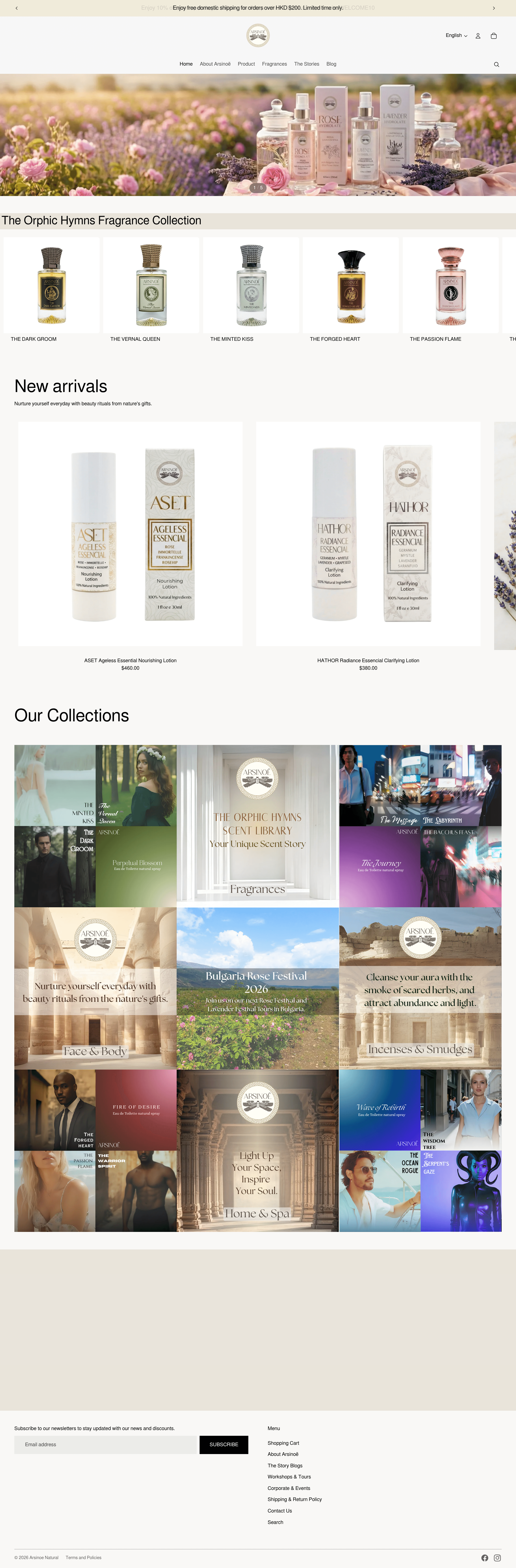Arsinoe Natural ecommerce landing page screenshot
