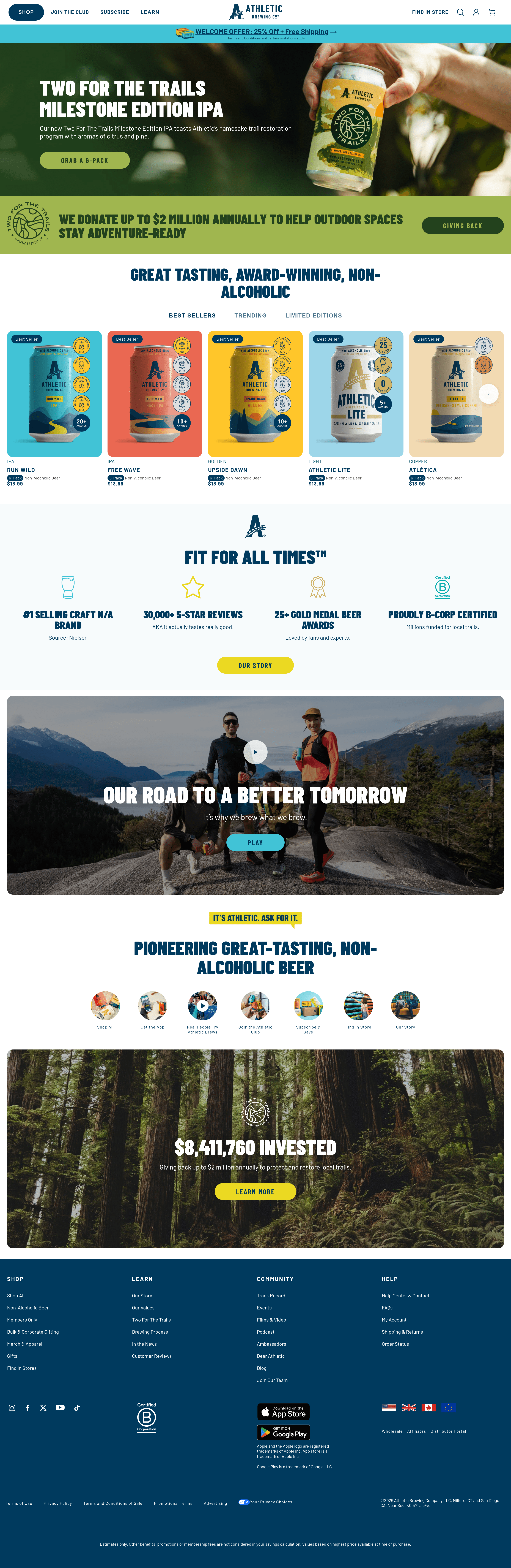 Athletic Brewing ecommerce landing page screenshot