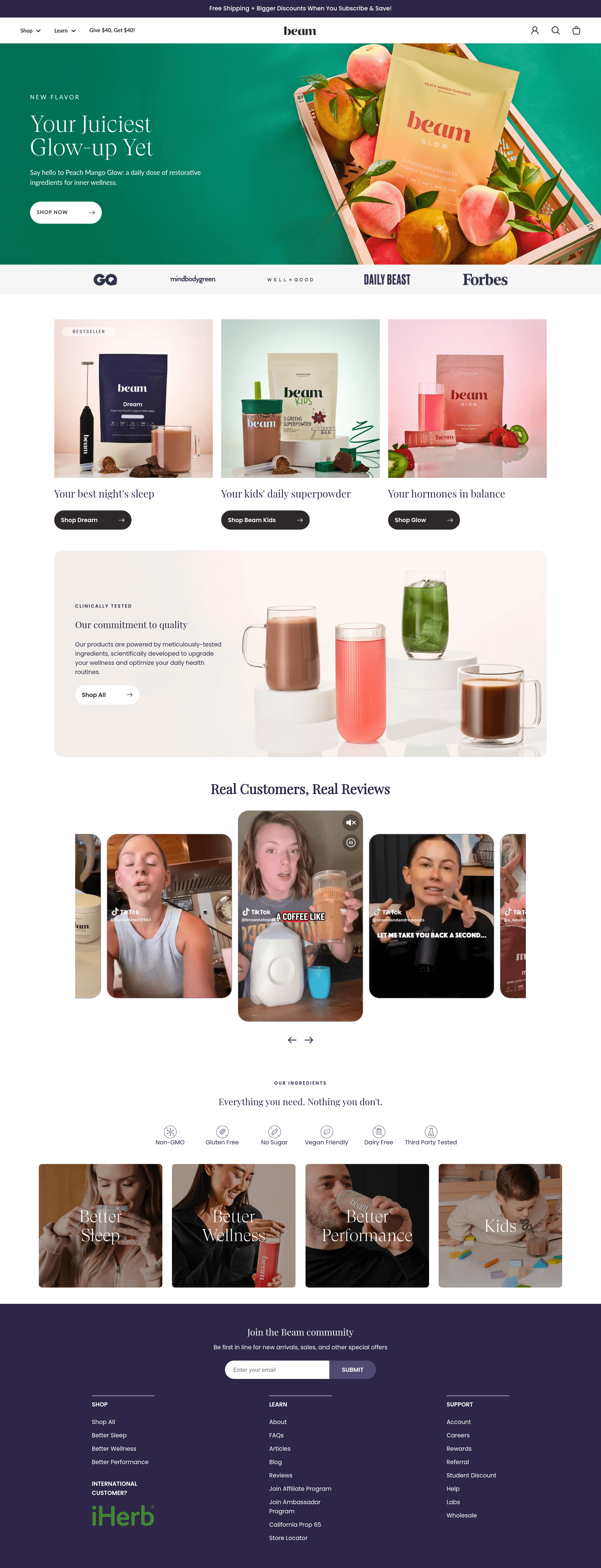 Beam ecommerce landing page screenshot