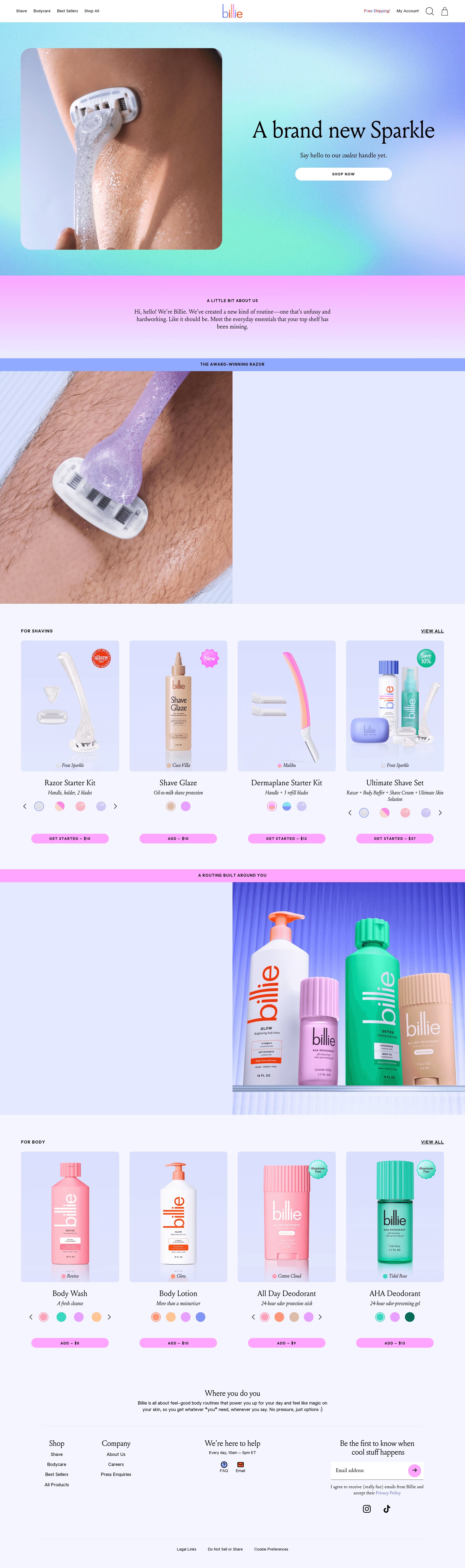 Billie ecommerce landing page screenshot