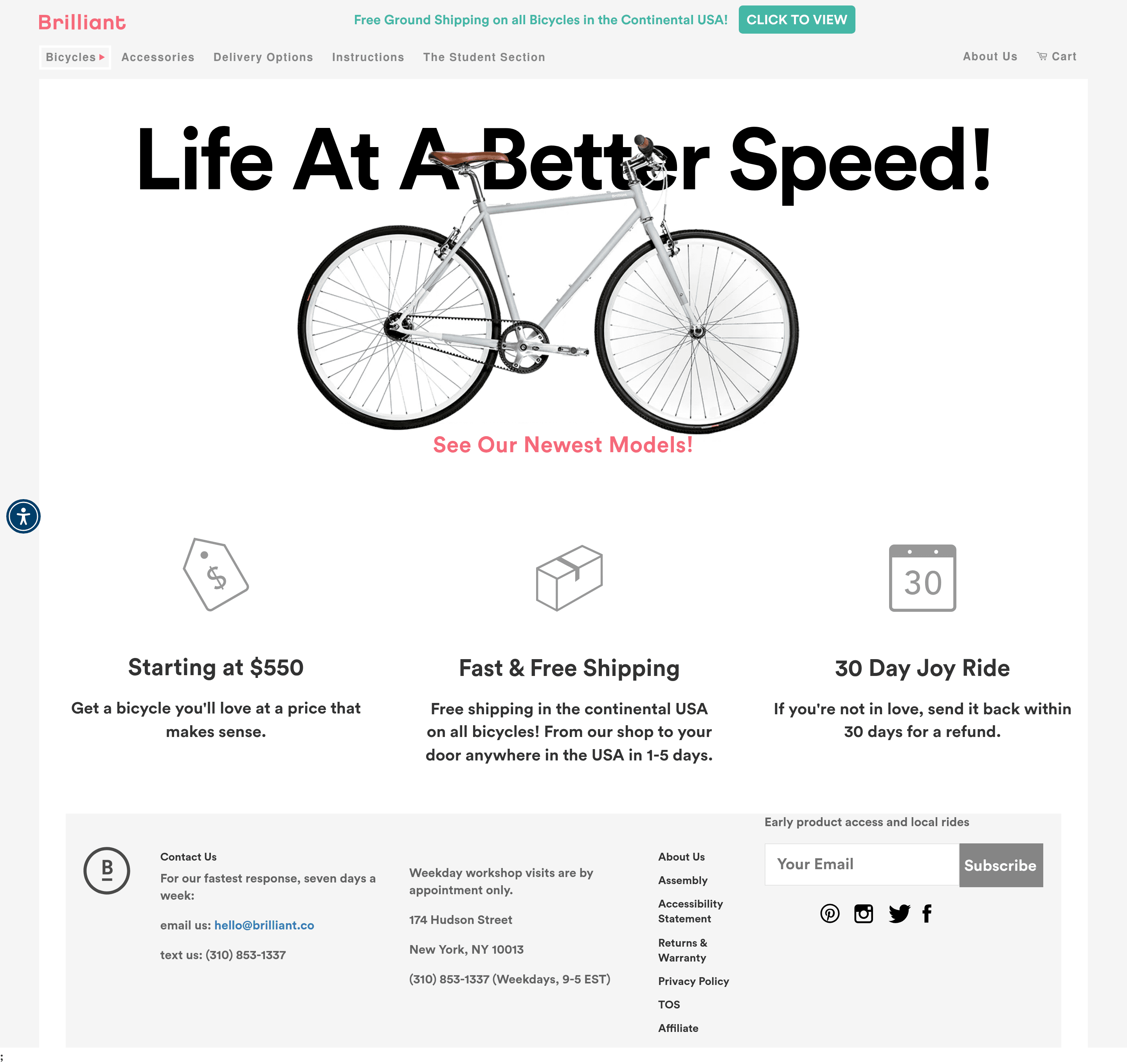 Brilliant Bicycle ecommerce landing page screenshot