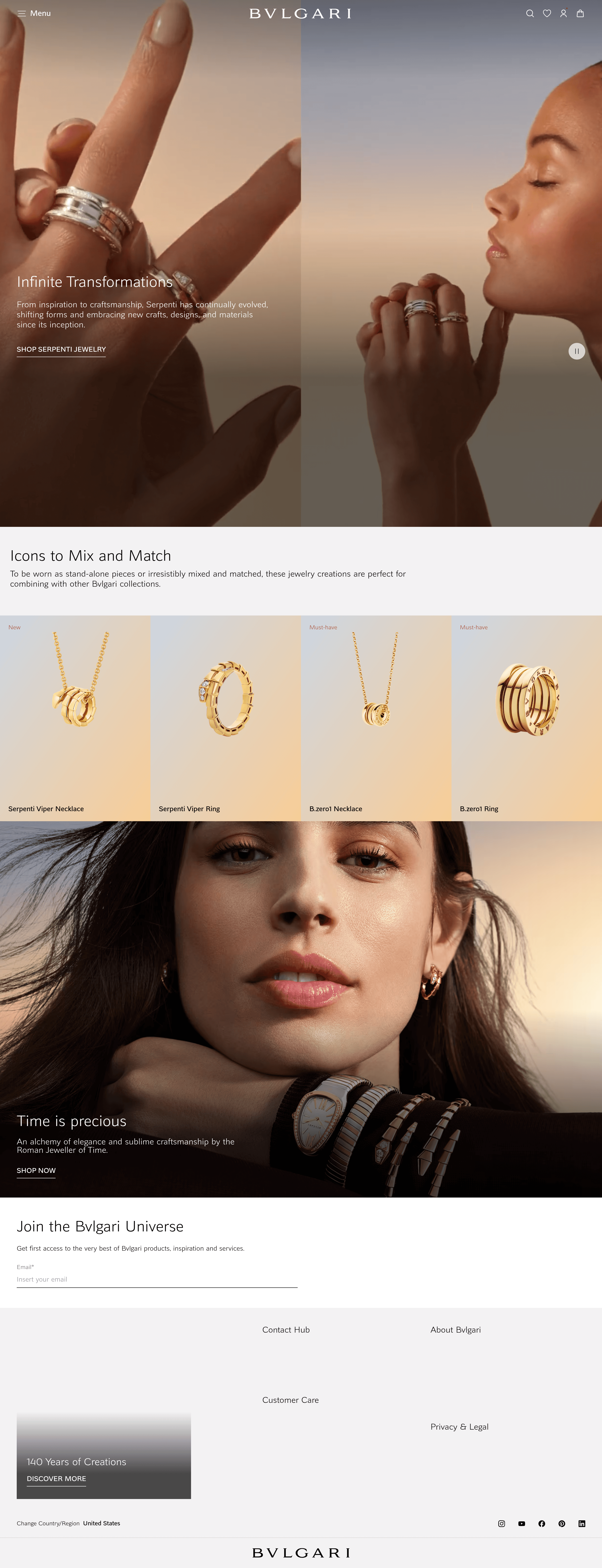 Bulgari ecommerce landing page screenshot