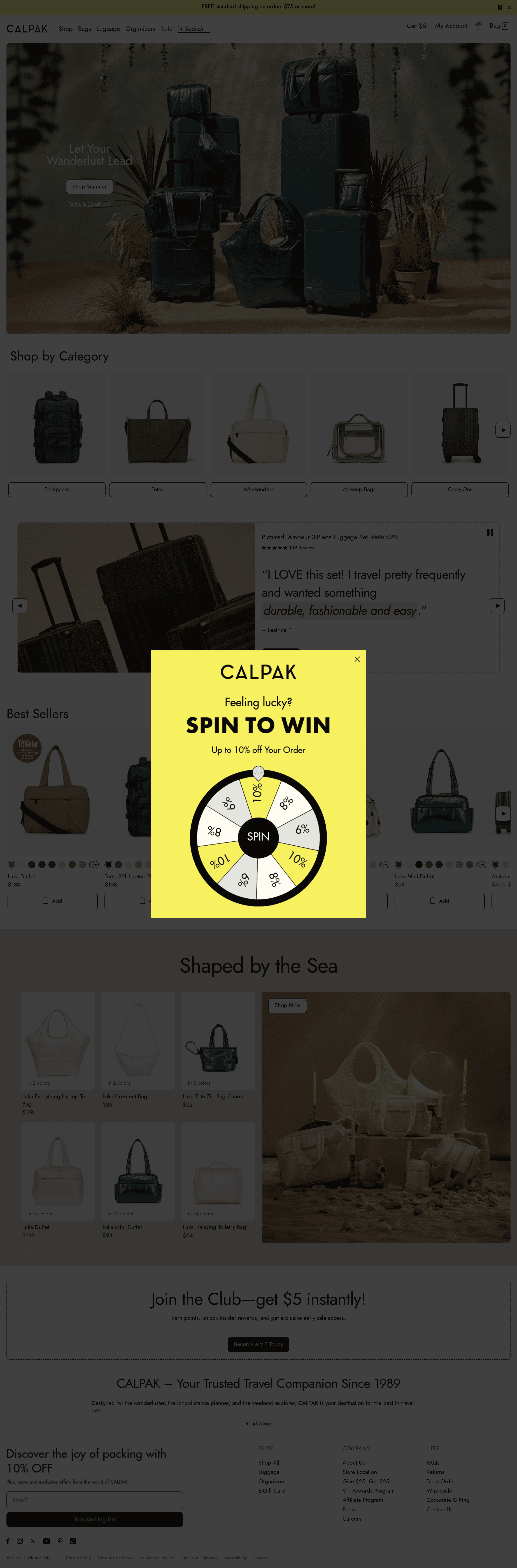 CALPAK ecommerce landing page screenshot