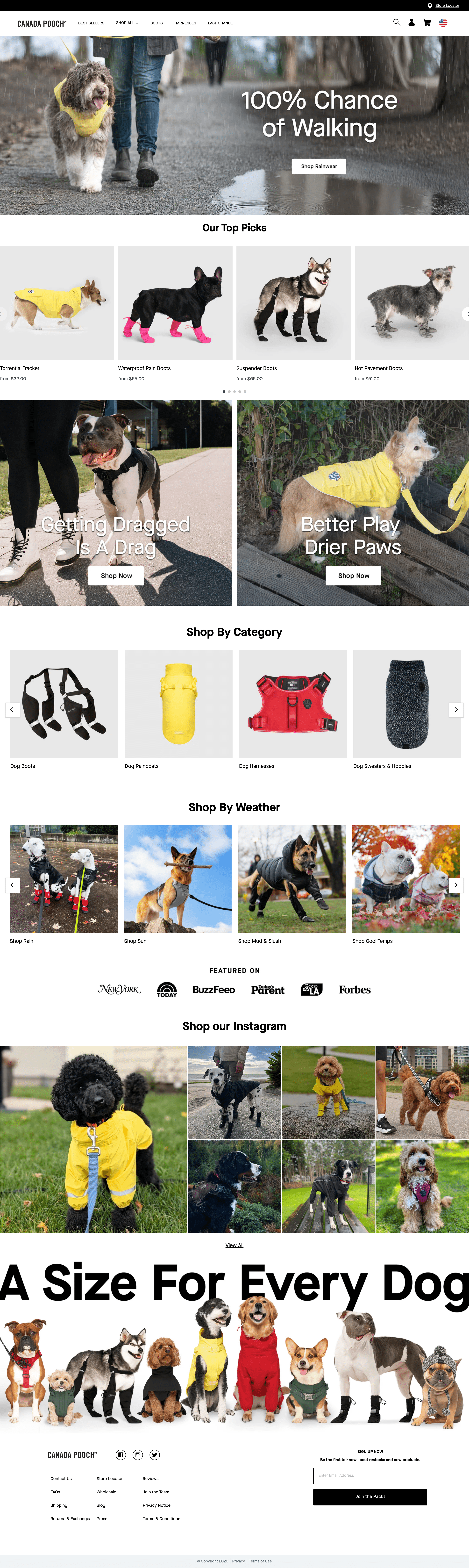 Canada Pooch ecommerce landing page screenshot