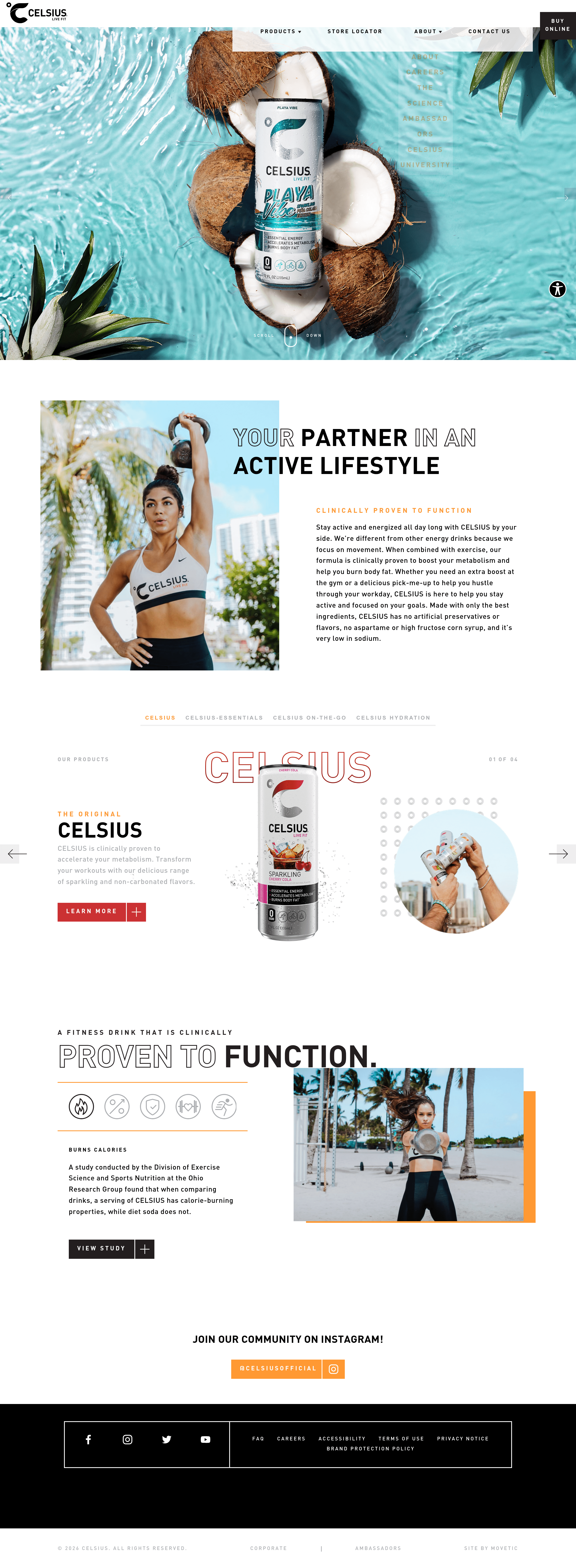 Celsius ecommerce landing page screenshot
