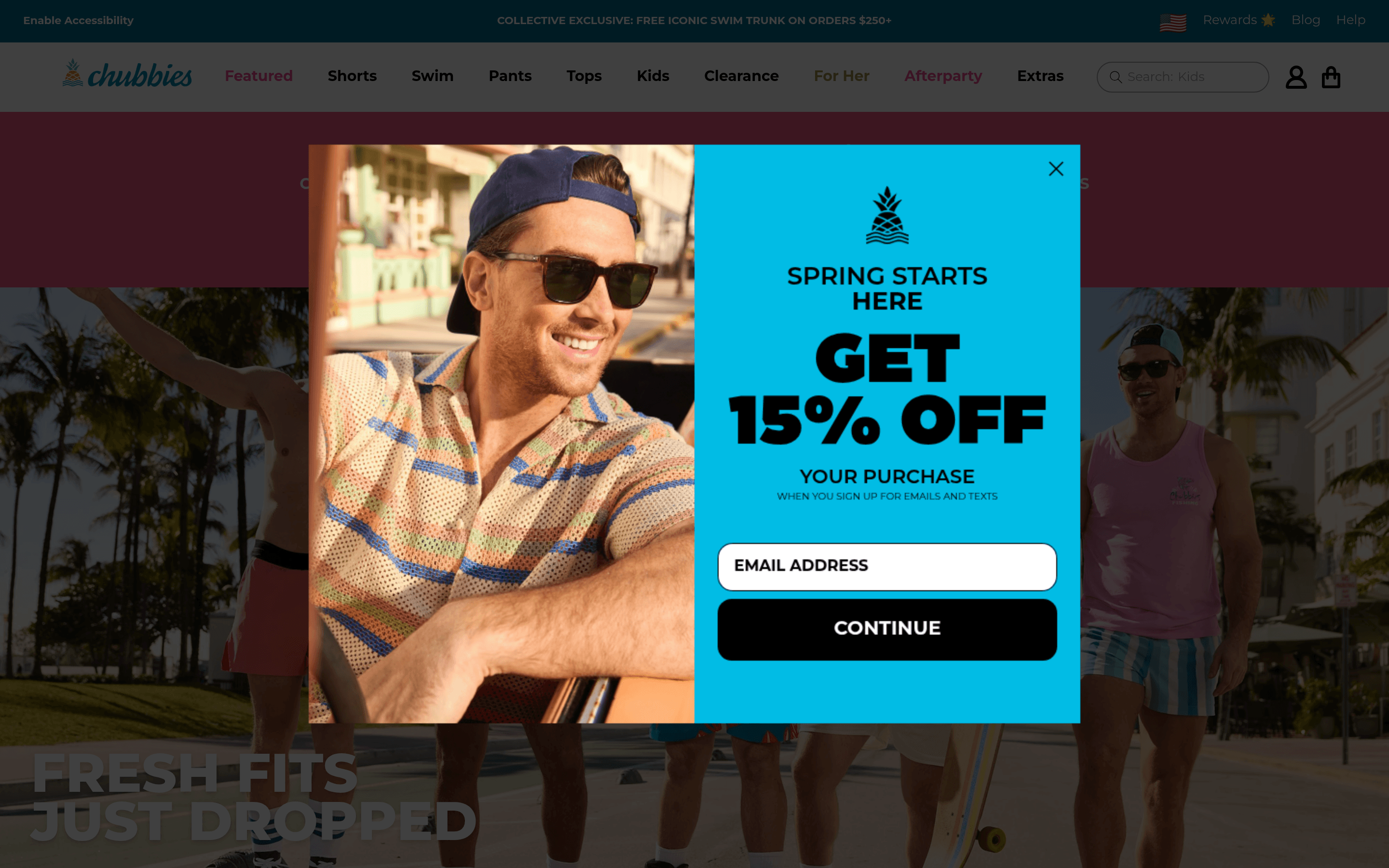 Chubbies ecommerce landing page screenshot