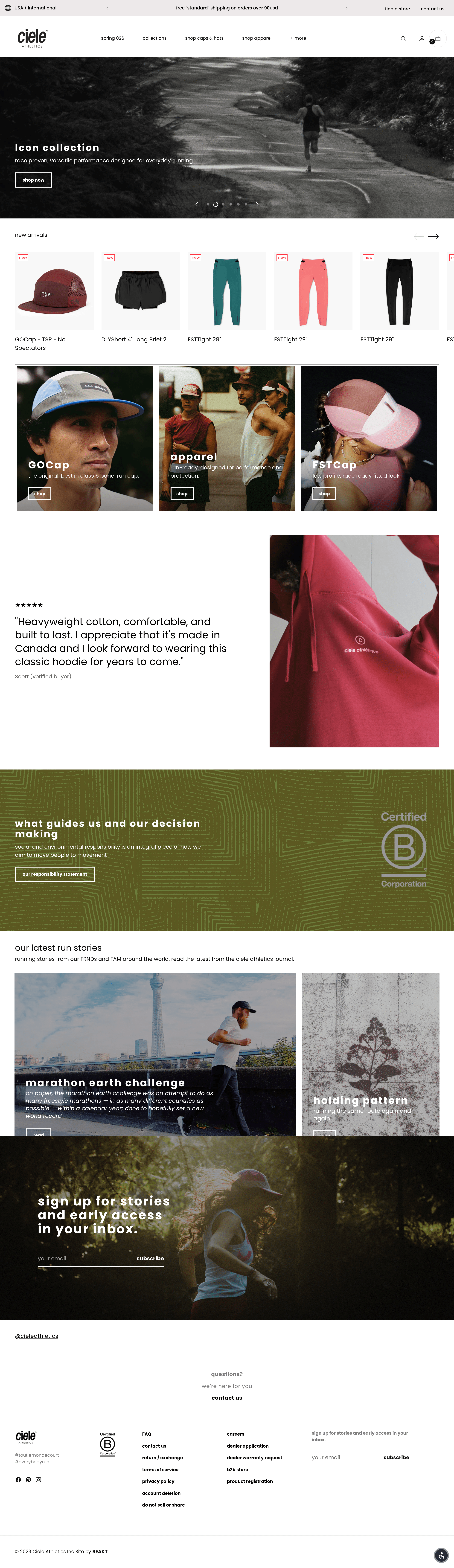 Ciele ecommerce landing page screenshot