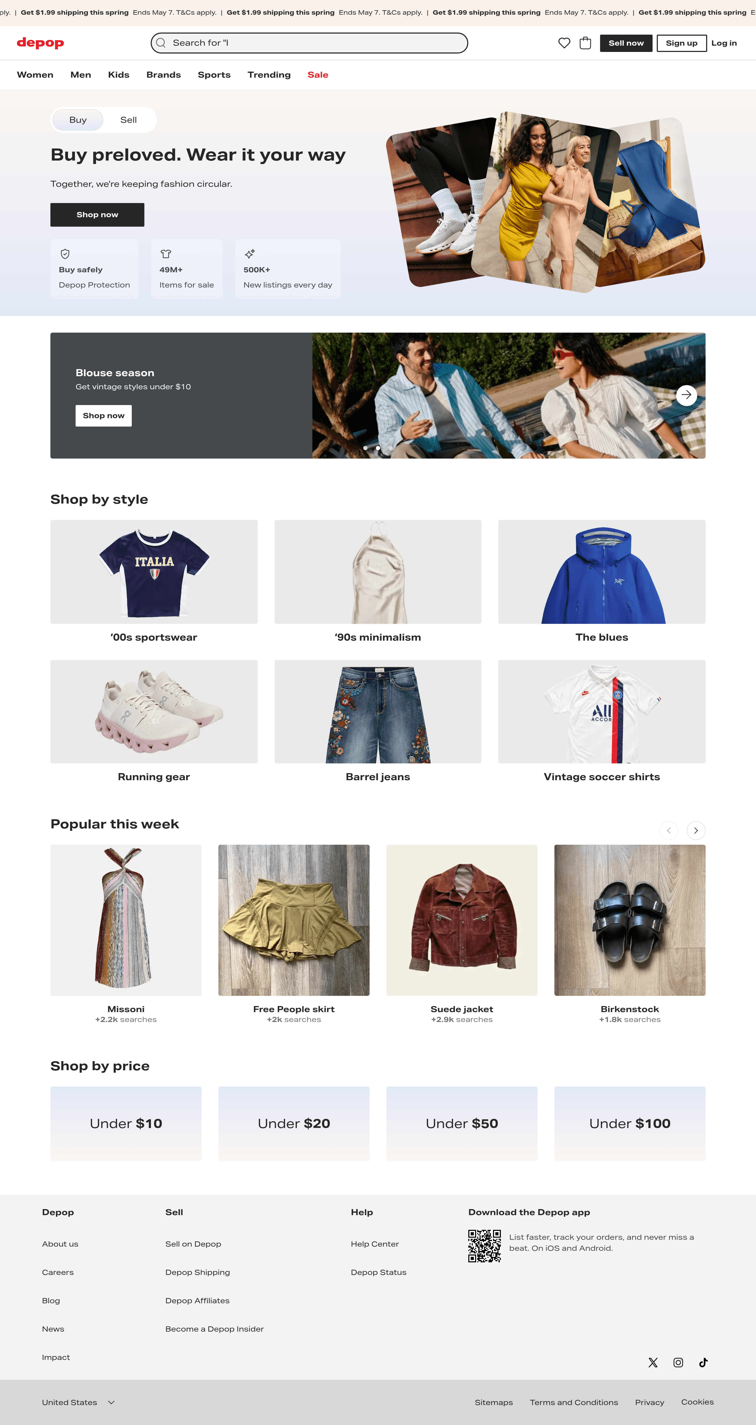 Depop ecommerce landing page screenshot