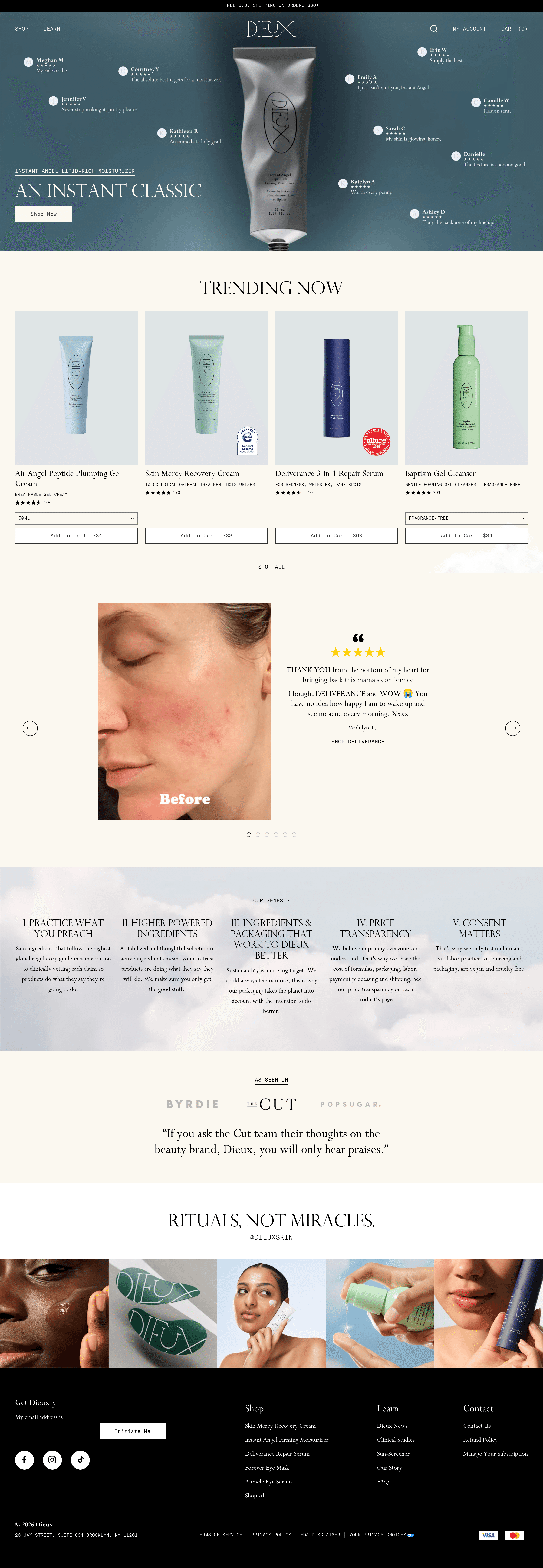 Dieux Skin ecommerce landing page screenshot