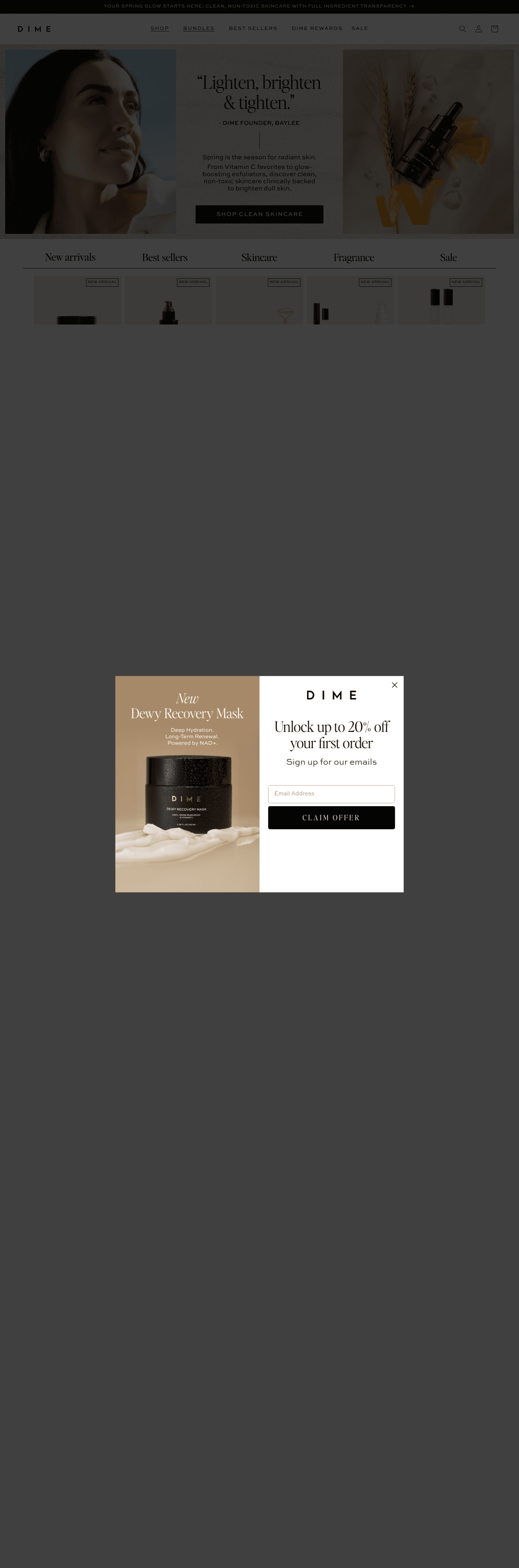 DIME Beauty ecommerce landing page screenshot