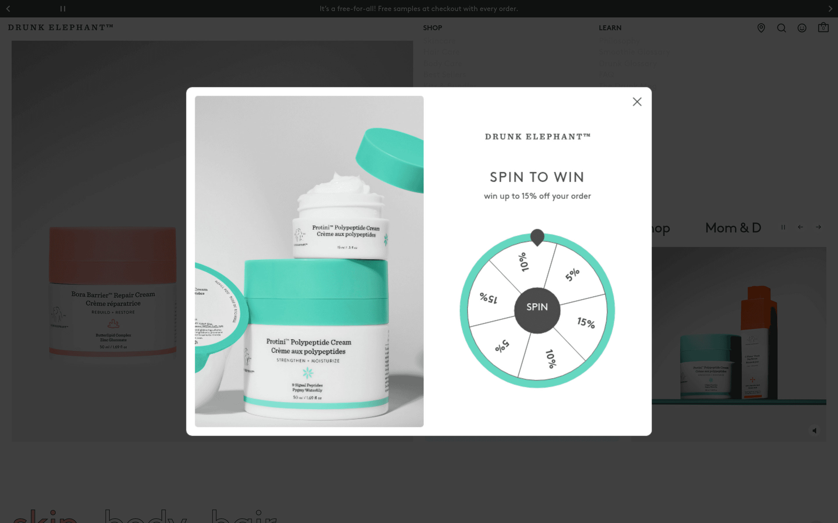 Drunk Elephant ecommerce landing page screenshot