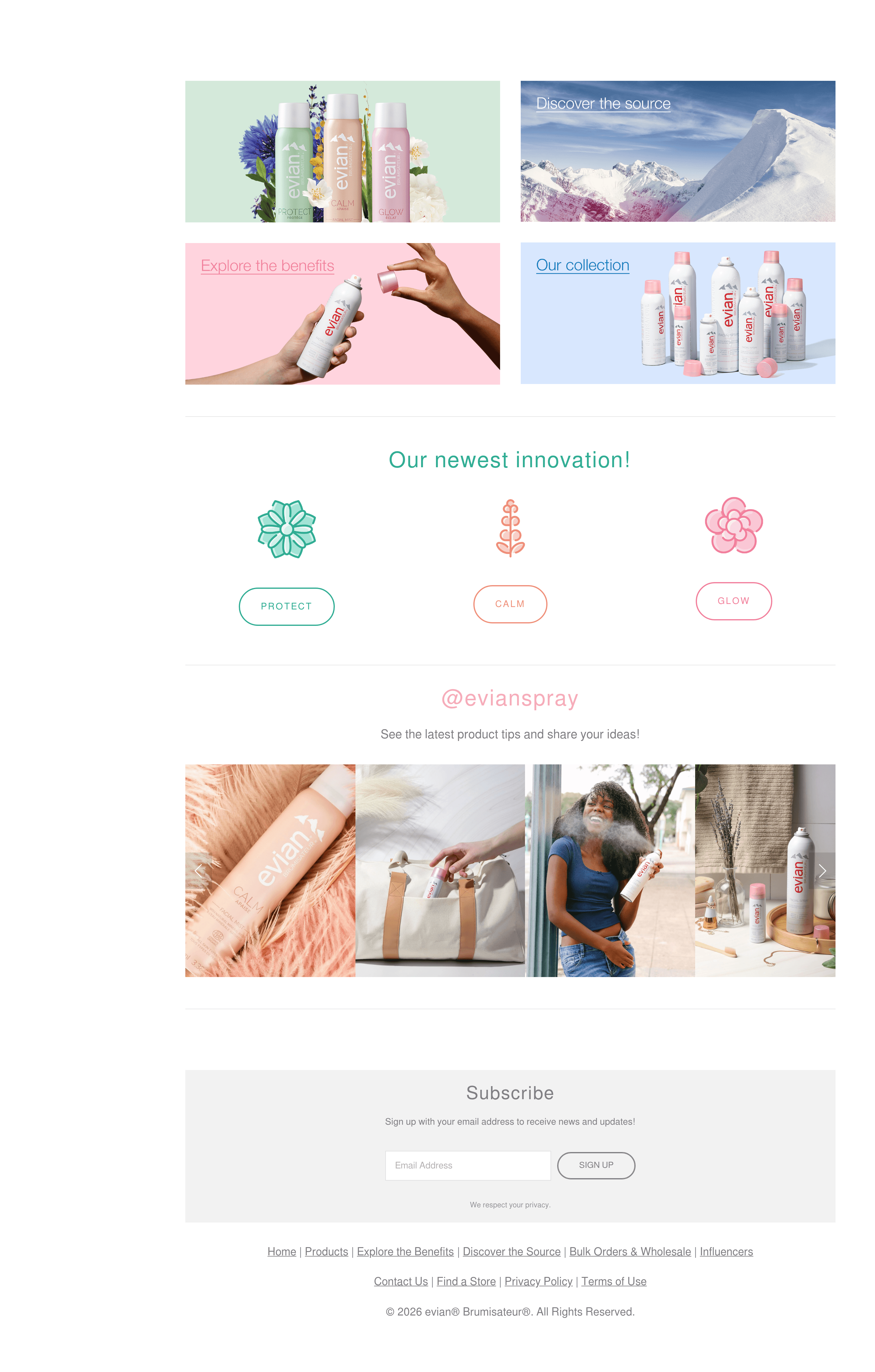 Evianspray ecommerce landing page screenshot