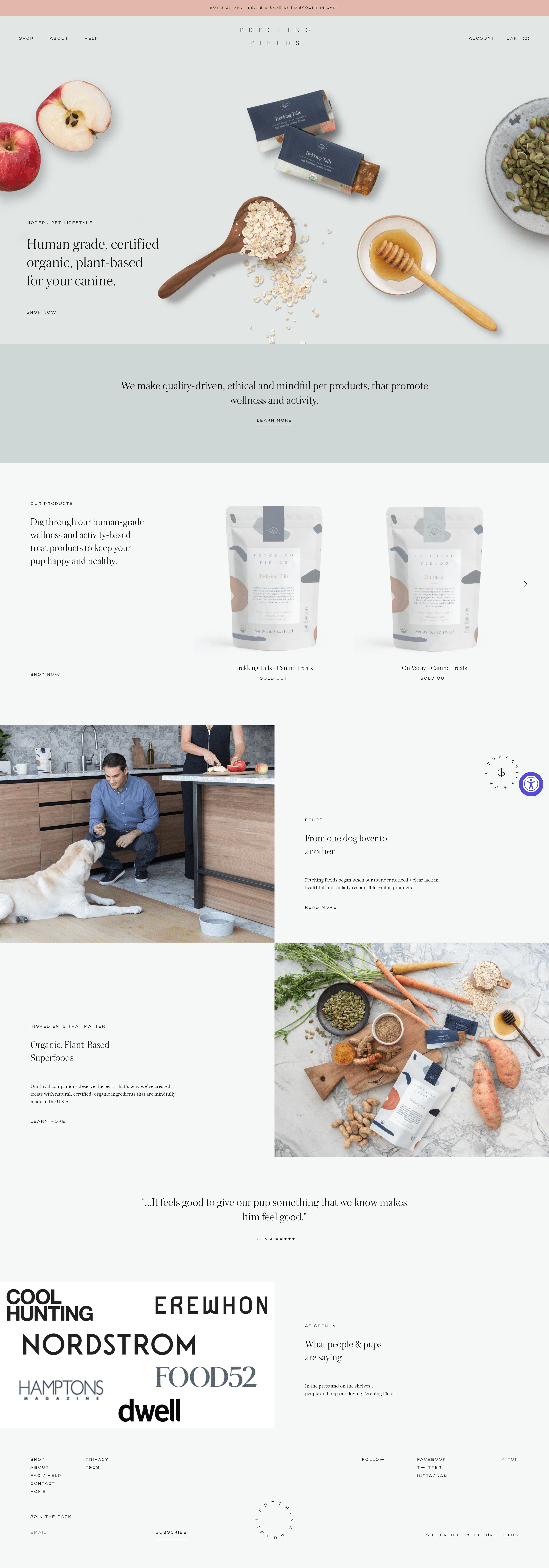 Fetching Fields ecommerce landing page screenshot