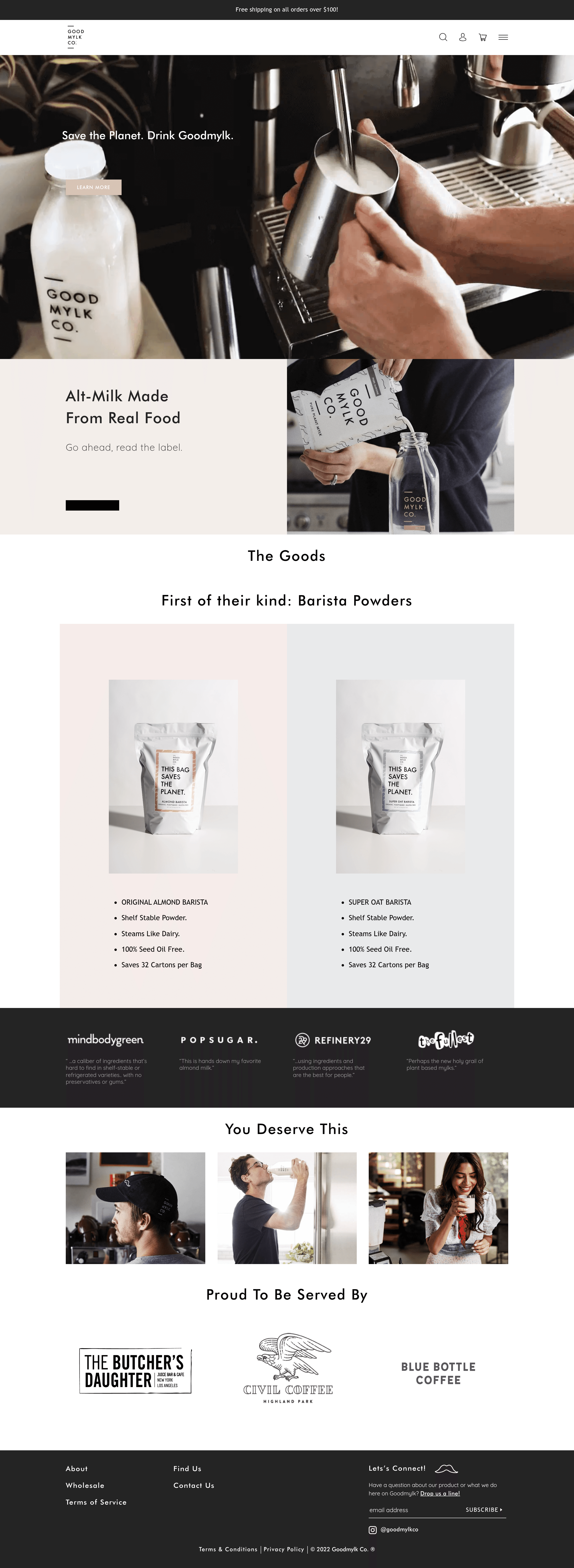 Goodmylk ecommerce landing page screenshot