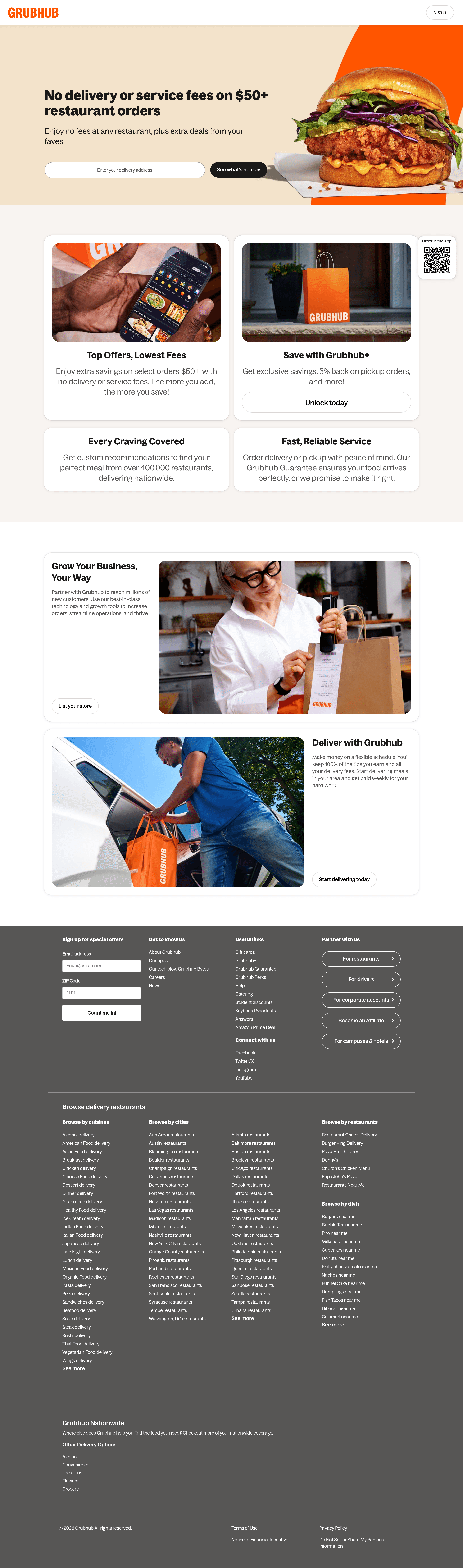 Grubhub landing page screenshot