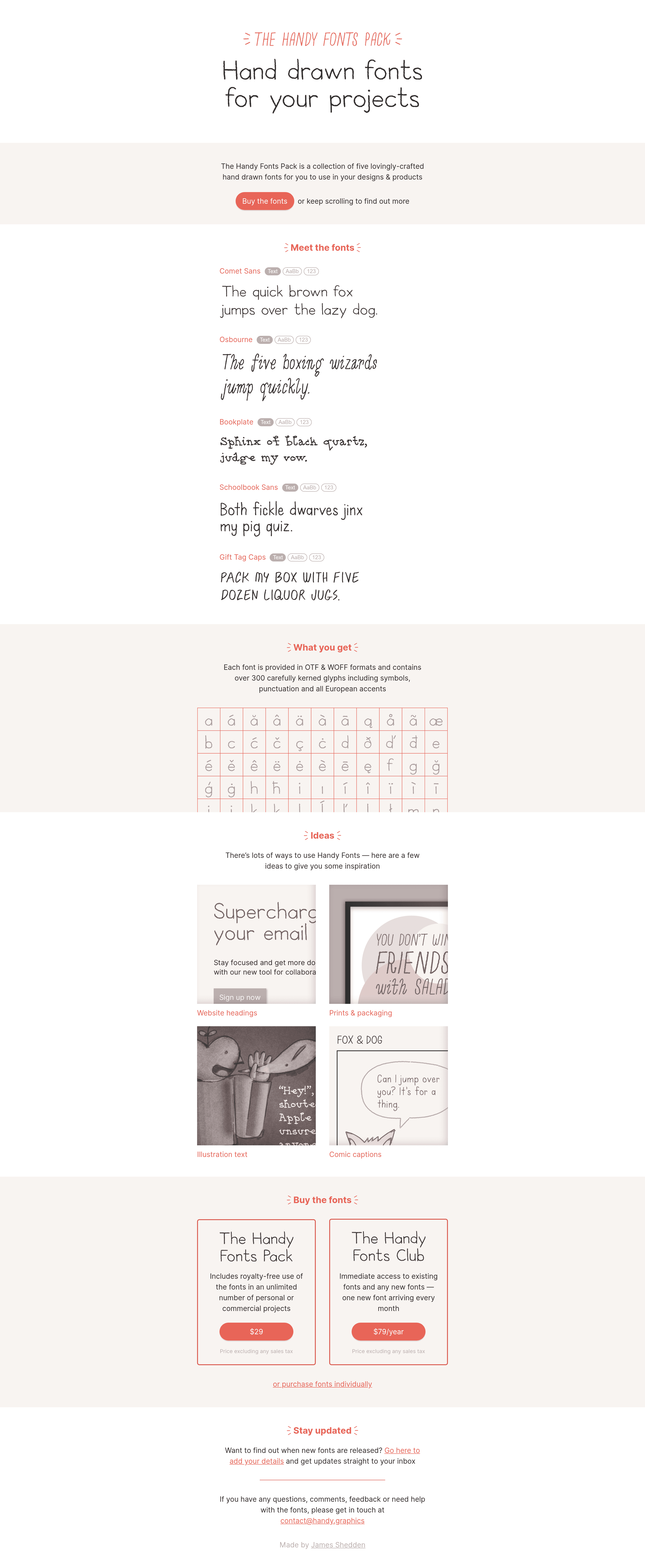 Handy Fonts ecommerce landing page screenshot