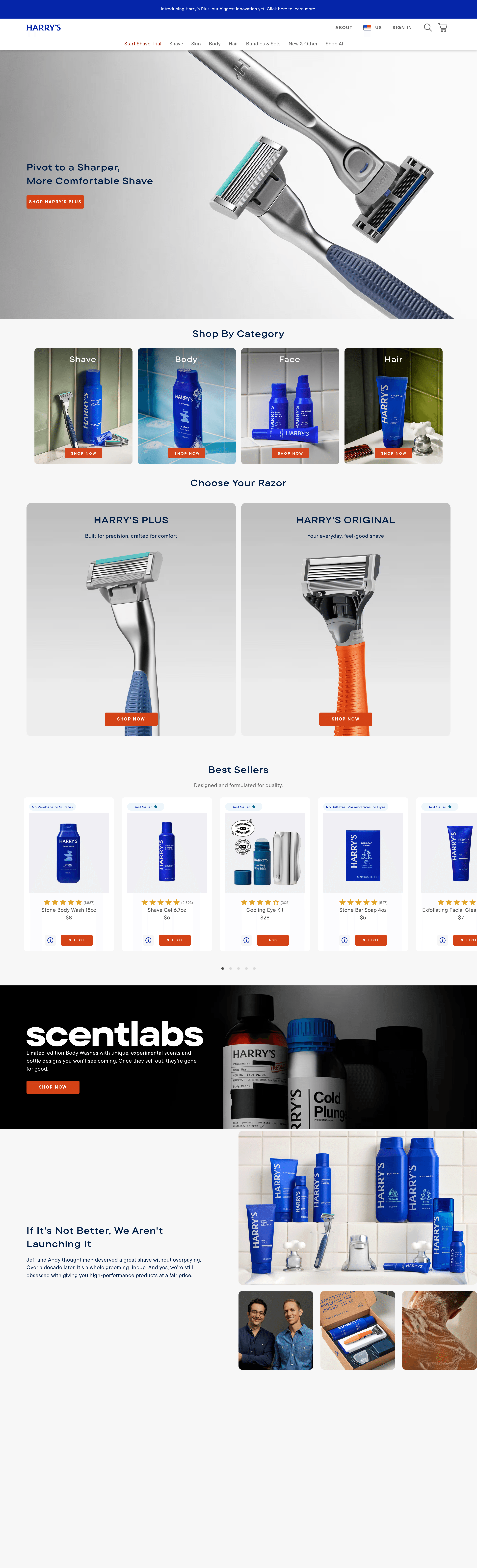 Harry's ecommerce landing page screenshot