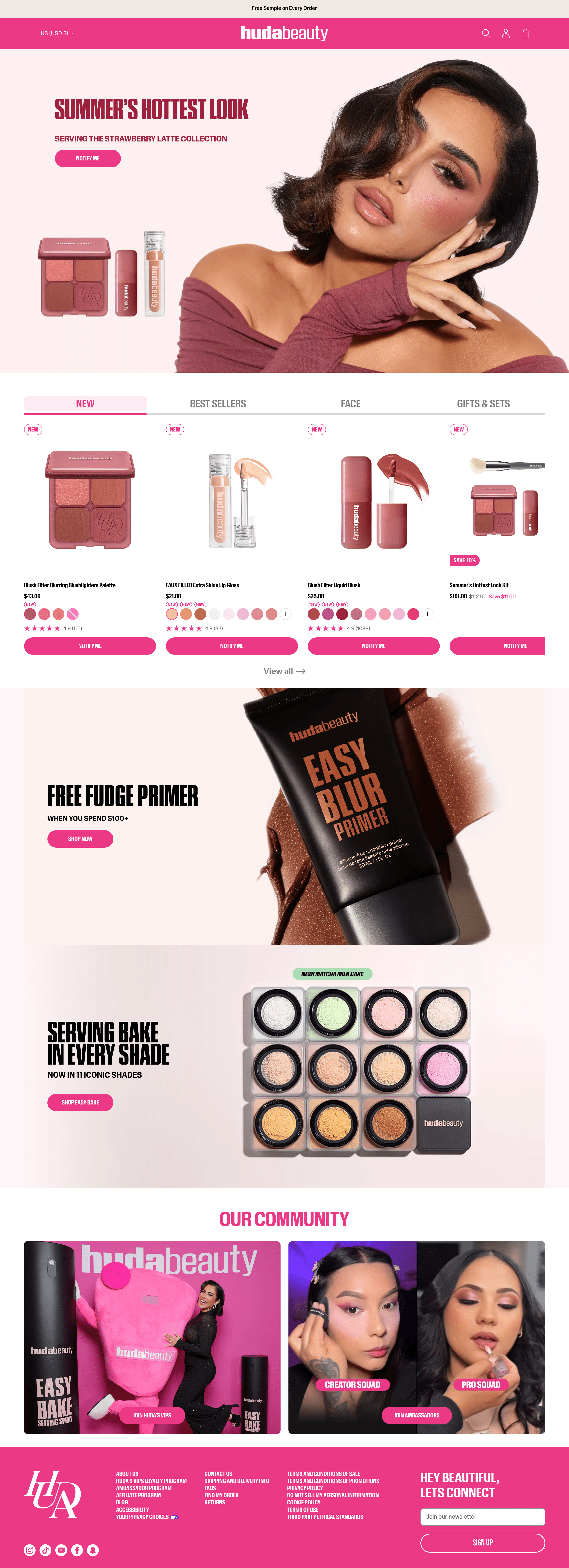 Huda Beauty ecommerce landing page screenshot