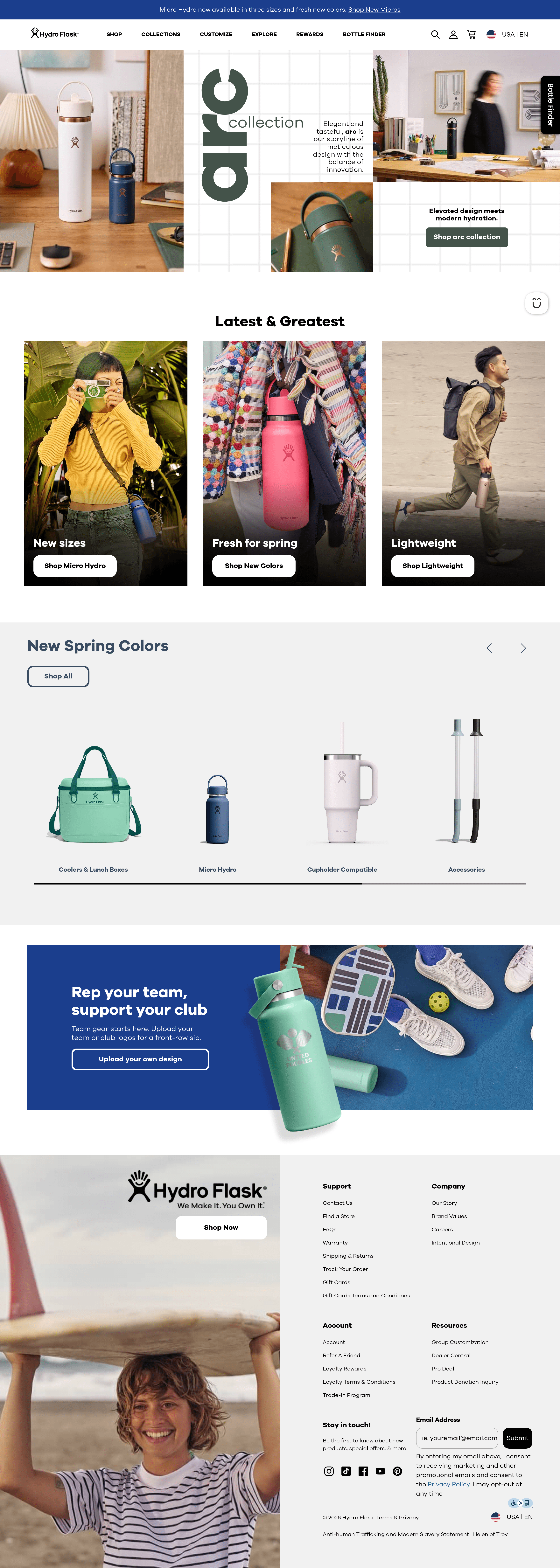 Hydroflask ecommerce landing page screenshot
