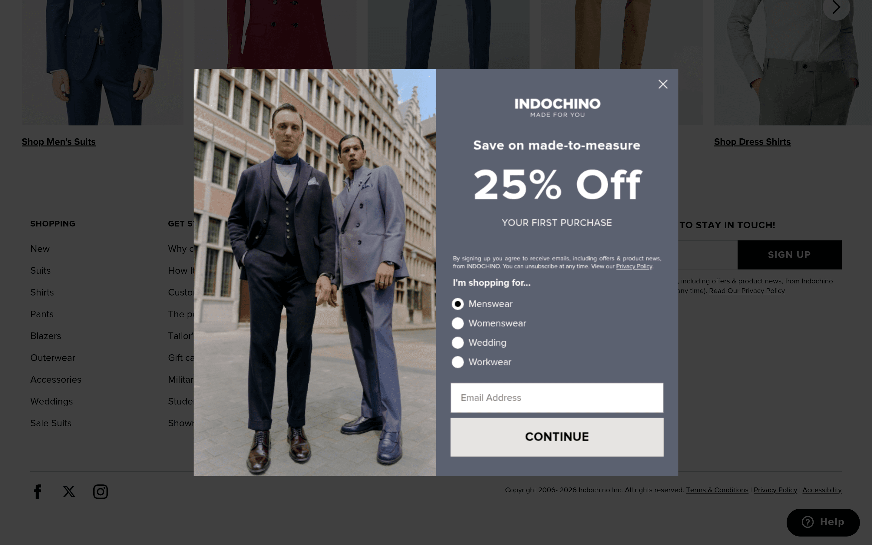 Indochino ecommerce landing page screenshot
