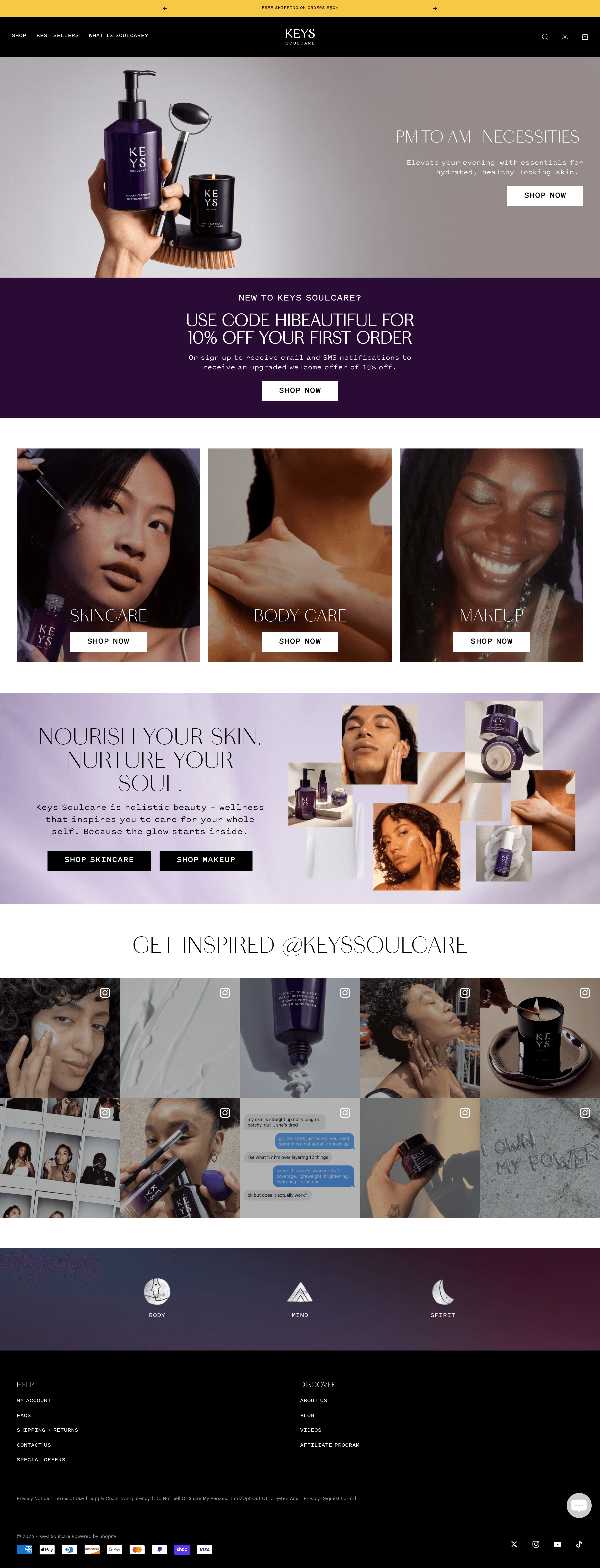 Keys Soulcare ecommerce landing page screenshot