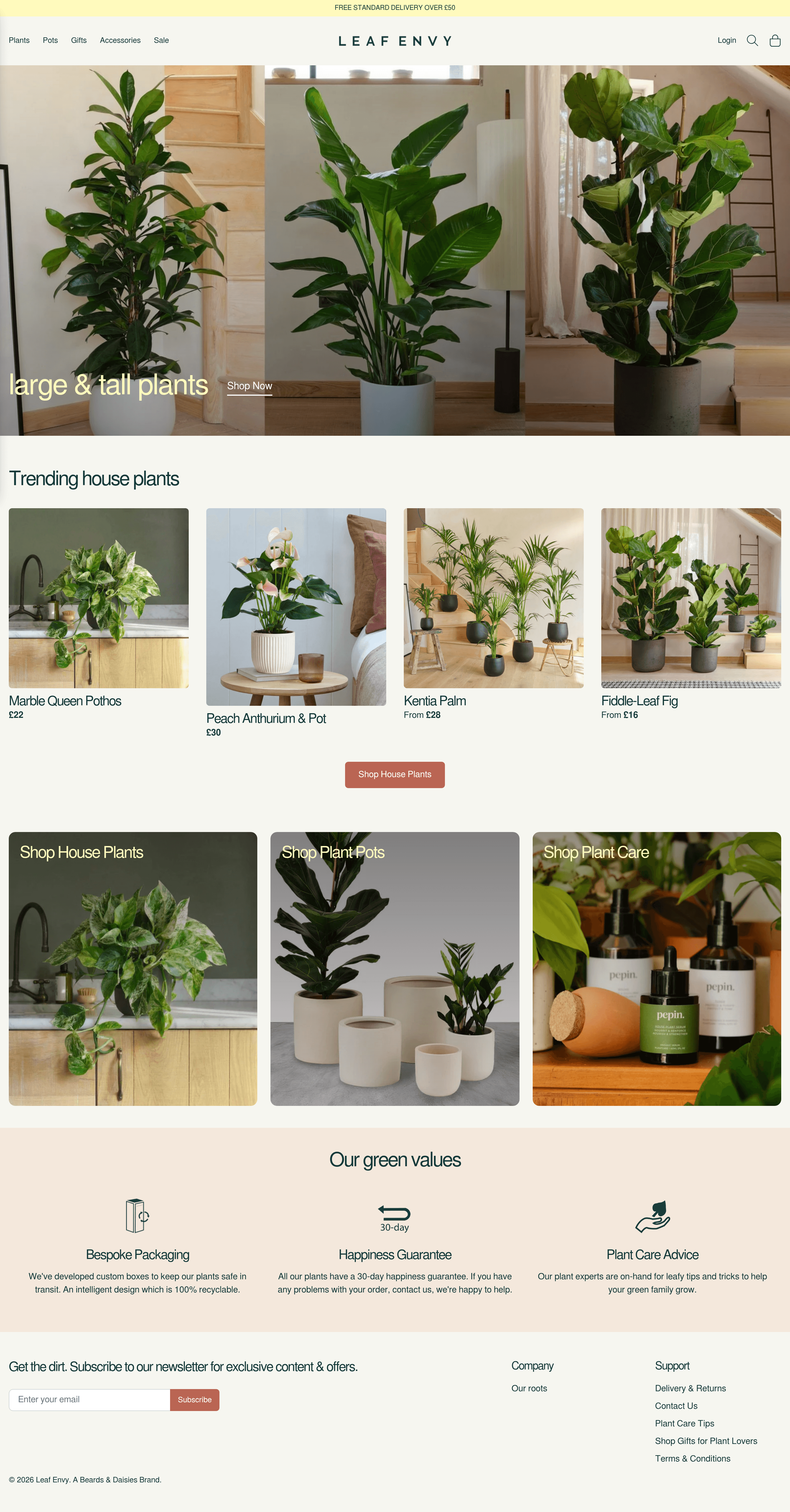 Leafenvy ecommerce landing page screenshot