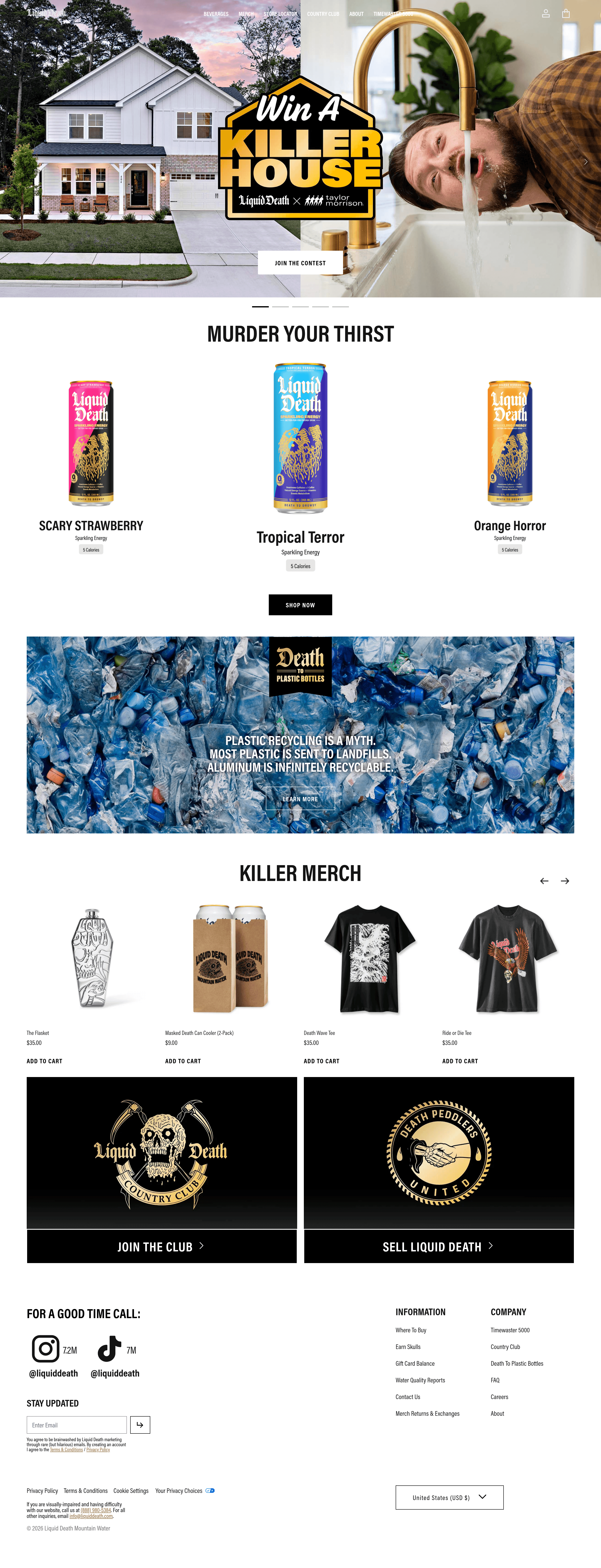 Liquid Death ecommerce landing page screenshot