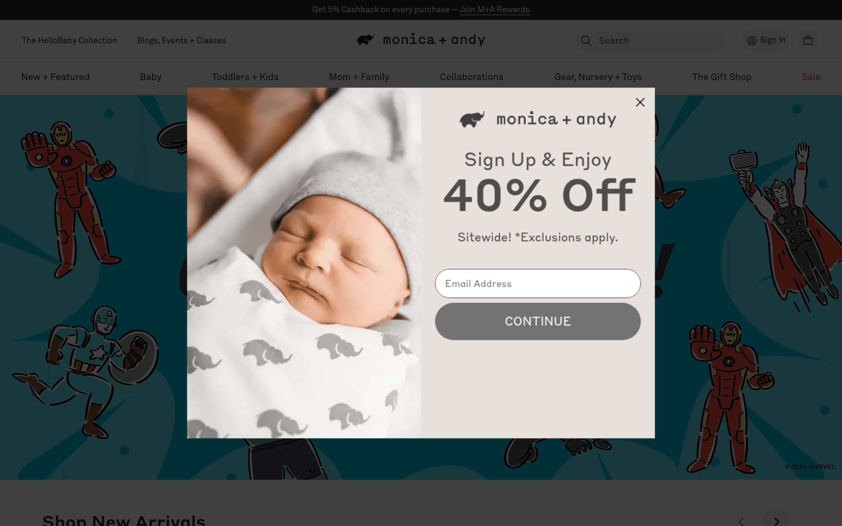 Monica + Andy ecommerce landing page screenshot