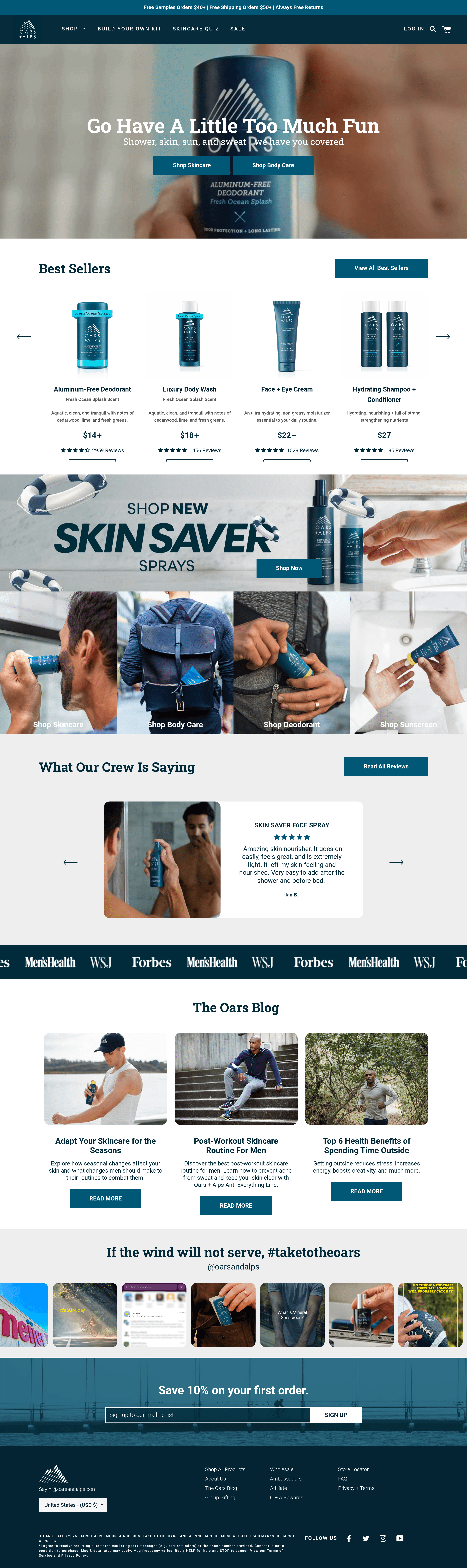 Oars+Alps ecommerce landing page screenshot