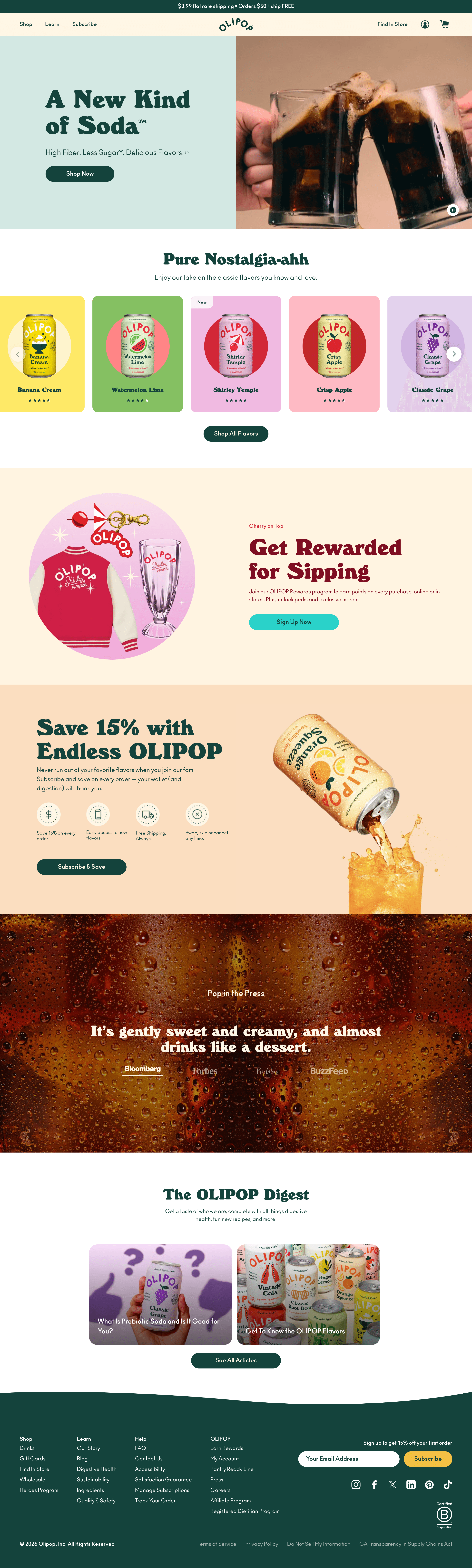 Olipop ecommerce landing page screenshot
