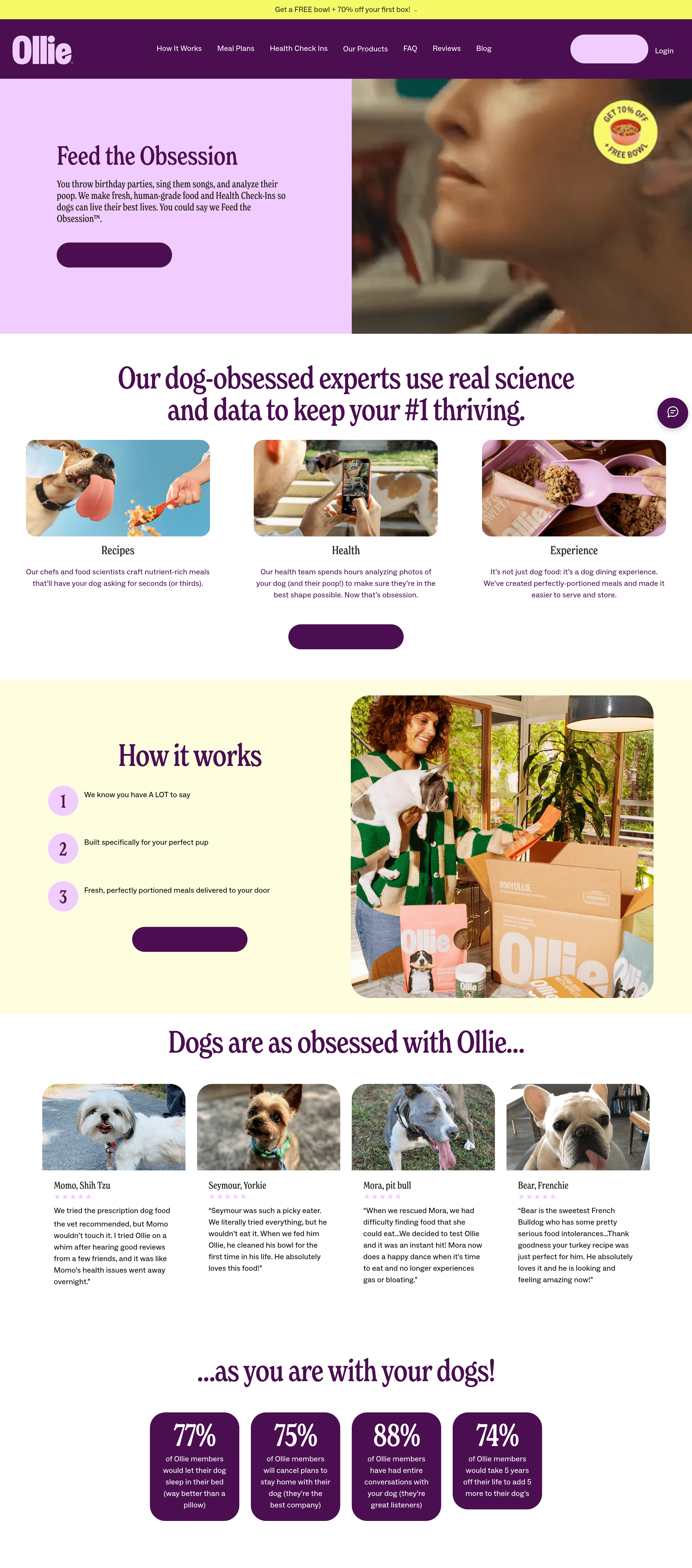Ollie ecommerce landing page screenshot