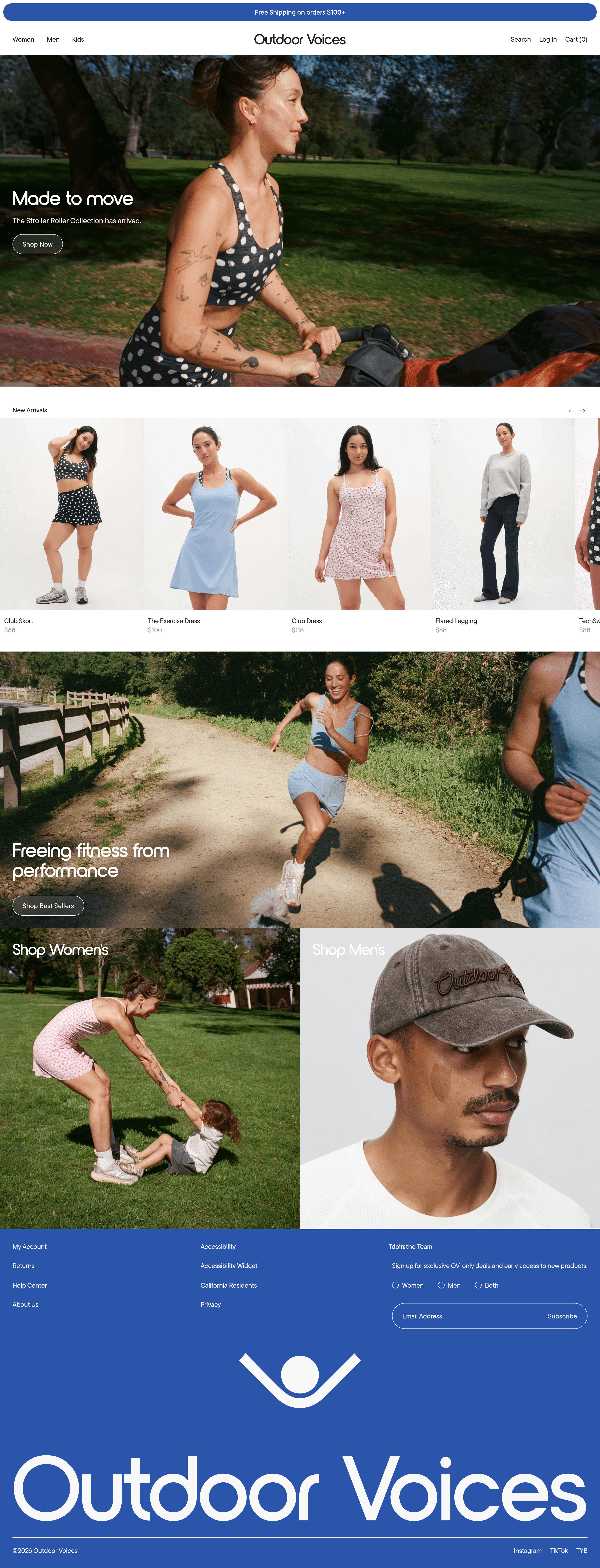 Outdoor Voices ecommerce landing page screenshot