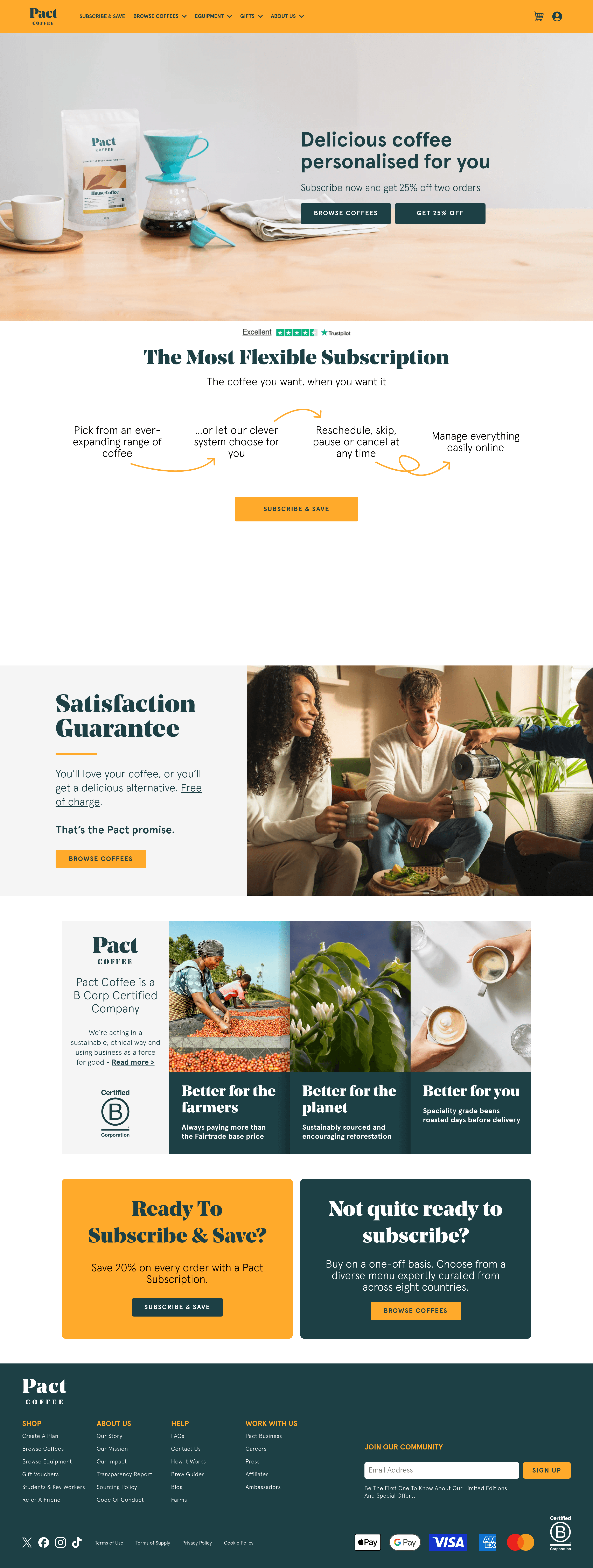 Pactcoffee ecommerce landing page screenshot