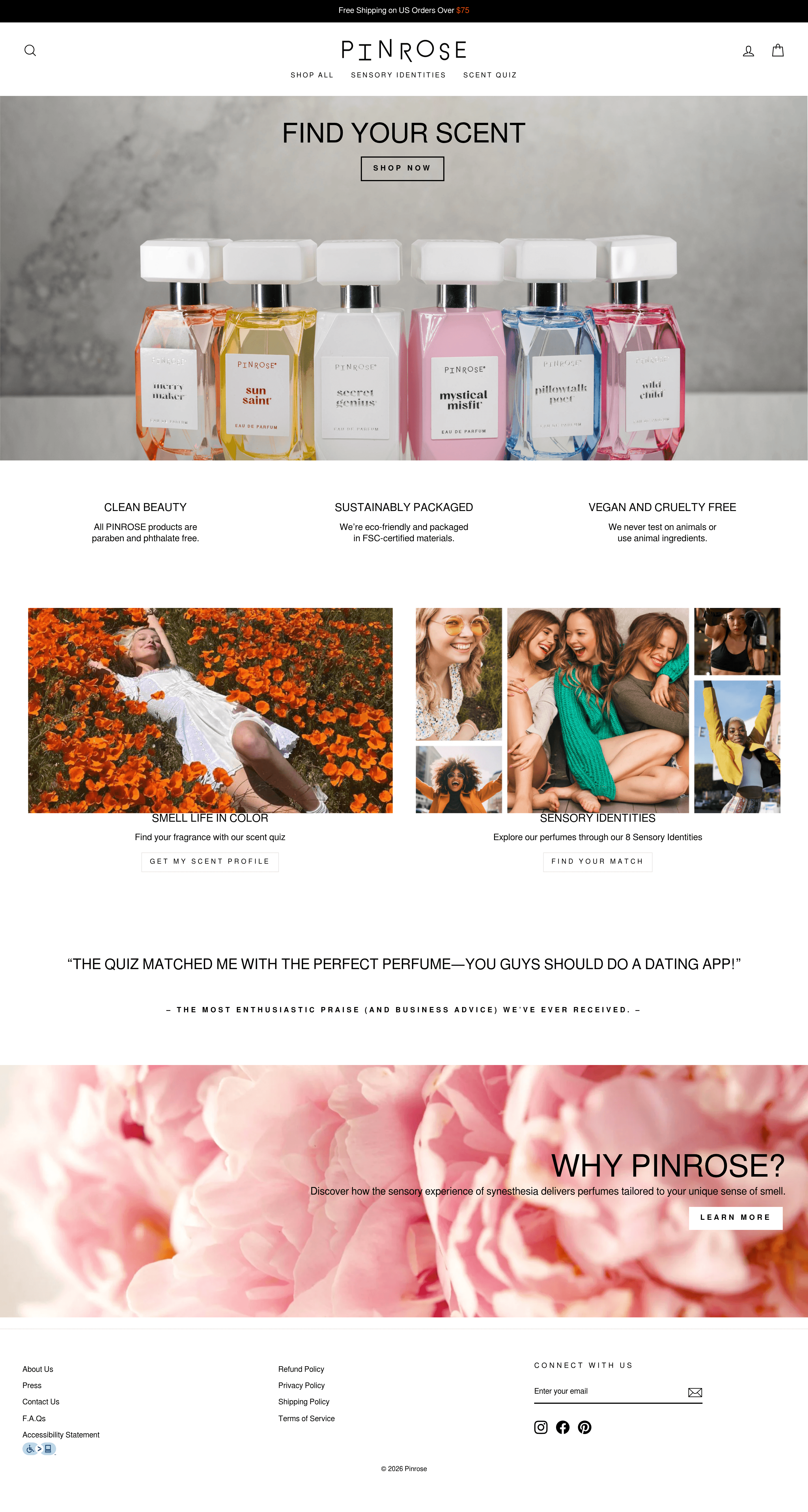 Pinrose ecommerce landing page screenshot