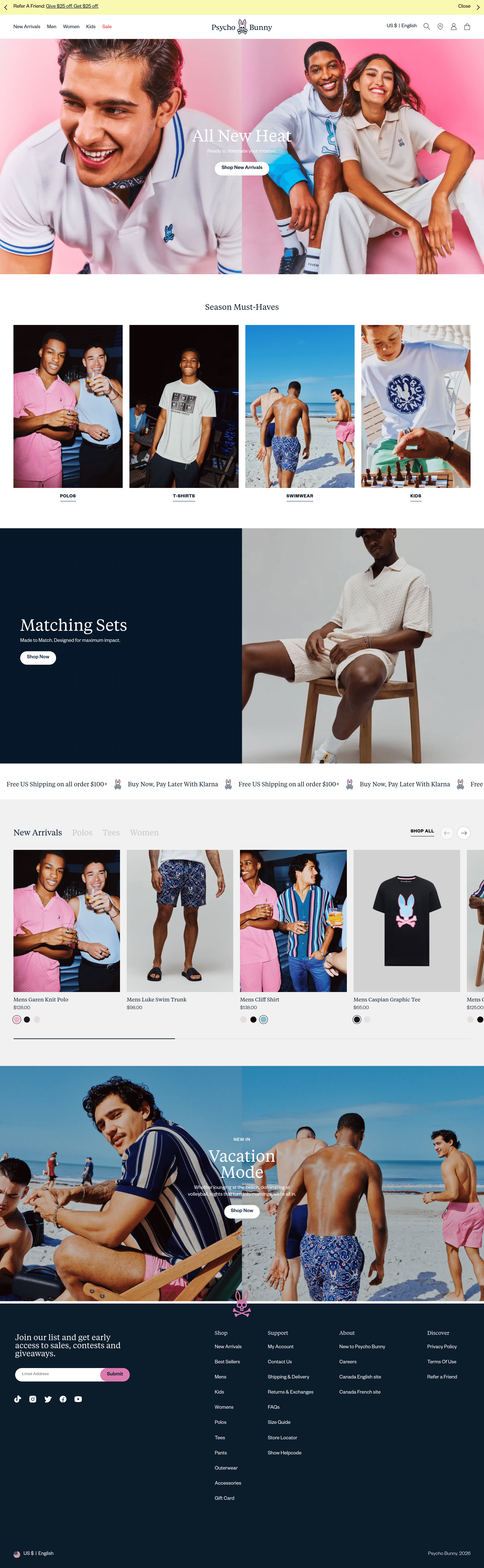 Psychobunny ecommerce landing page screenshot