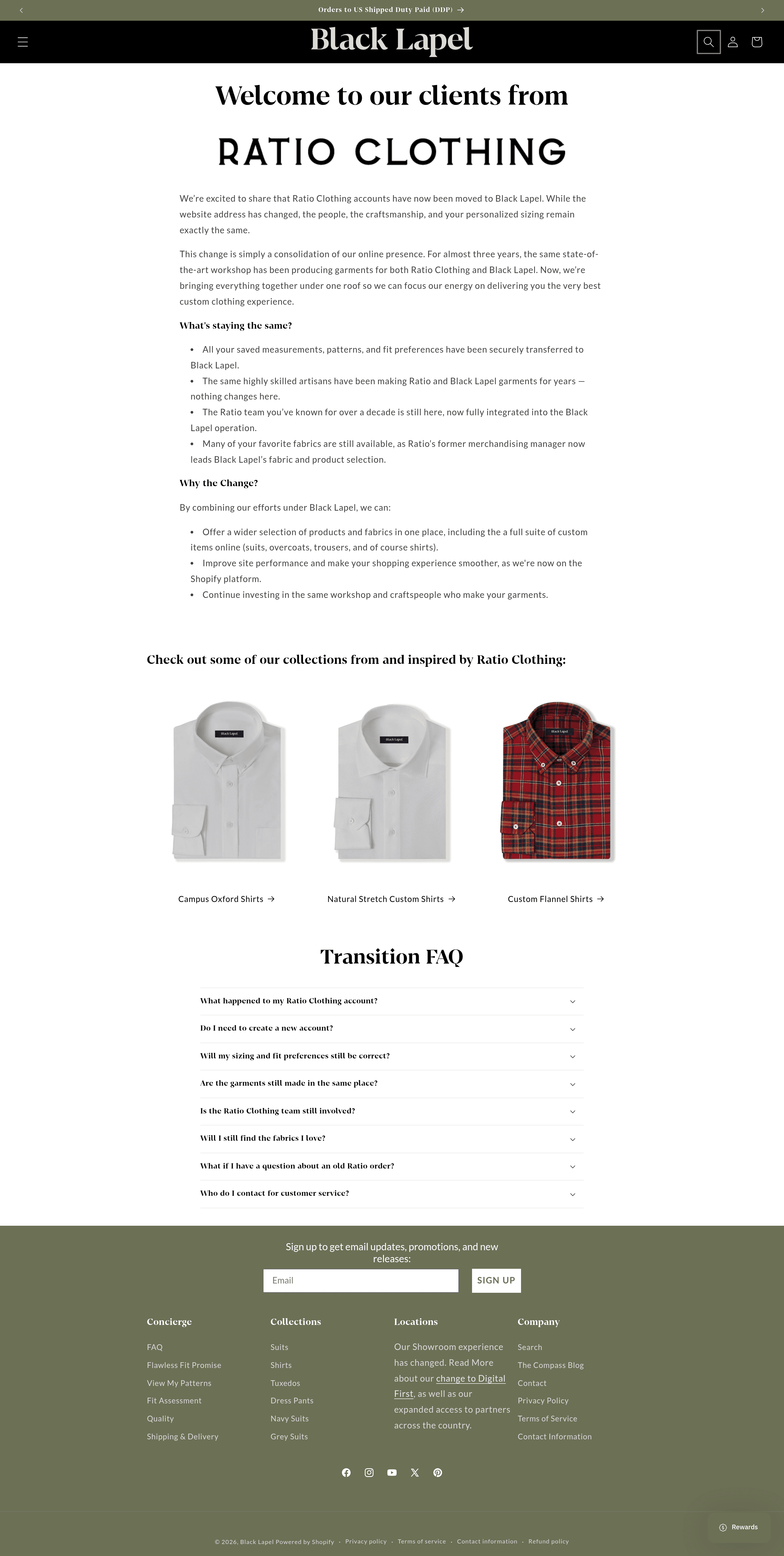 Ratioclothing ecommerce landing page screenshot