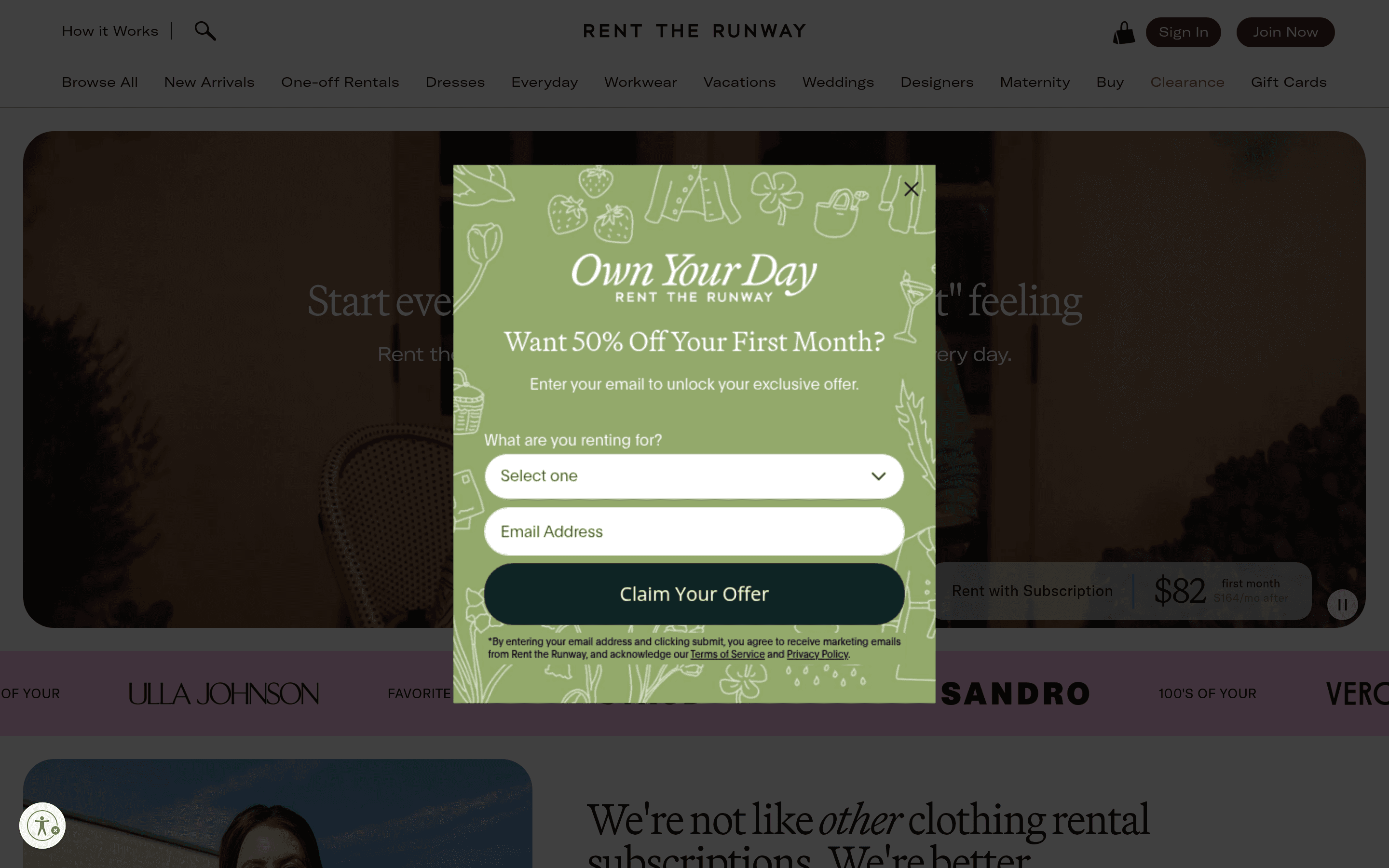 Rent the Runway ecommerce landing page screenshot
