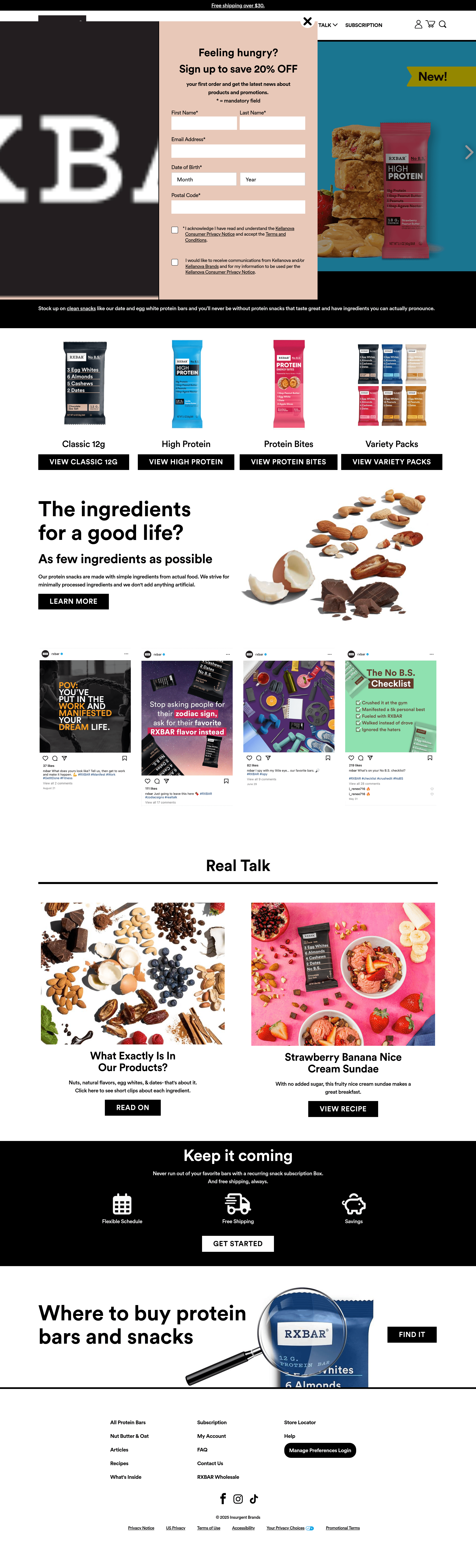 RXBar ecommerce landing page screenshot