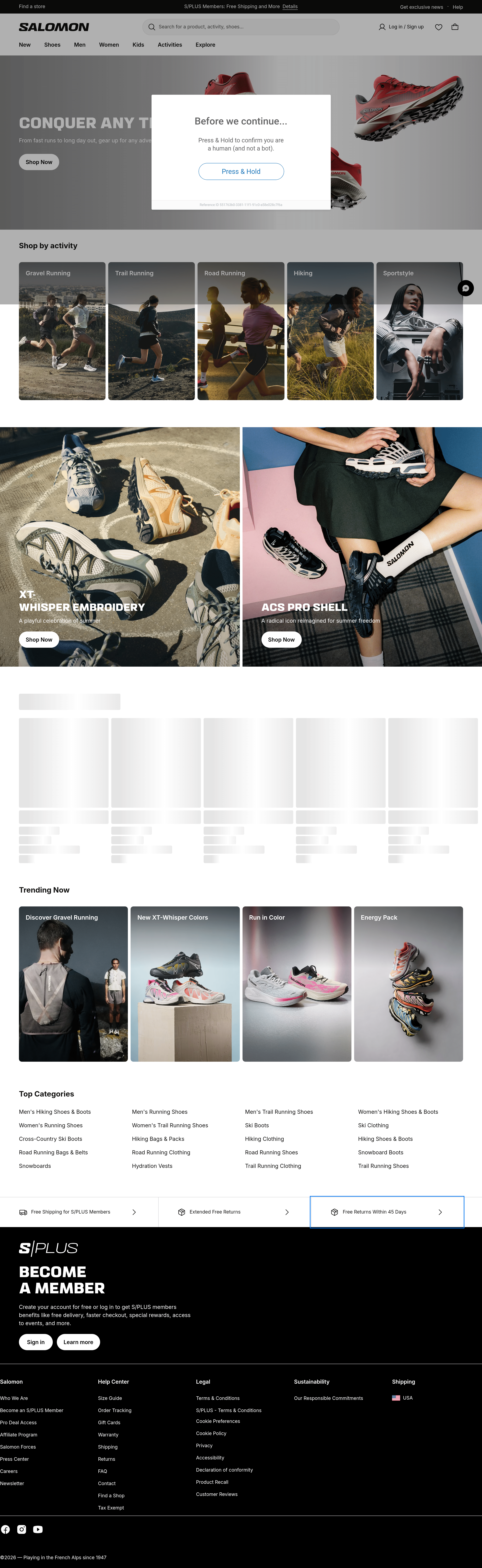 Salomon ecommerce landing page screenshot