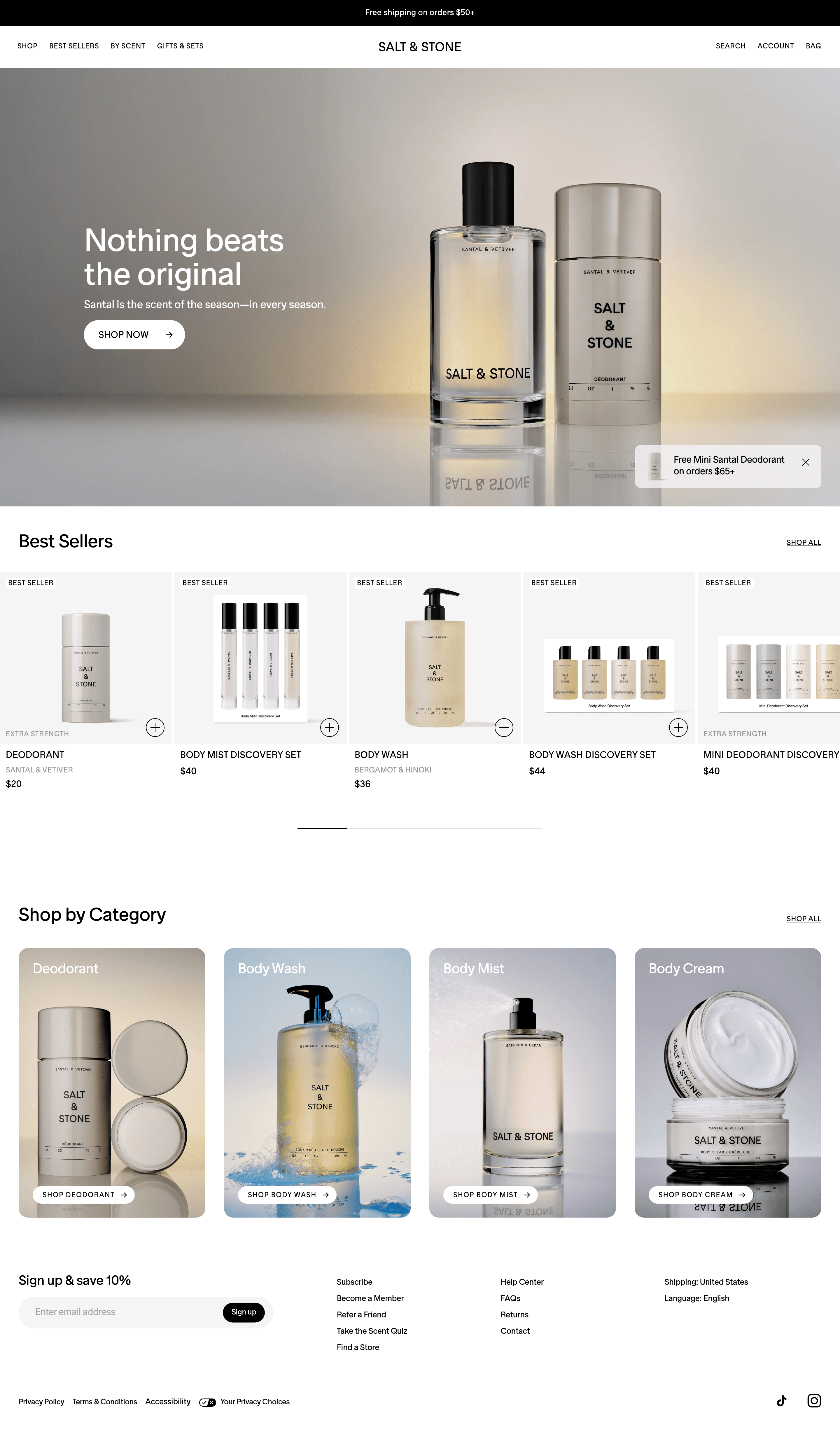 Salt and Stone ecommerce landing page screenshot