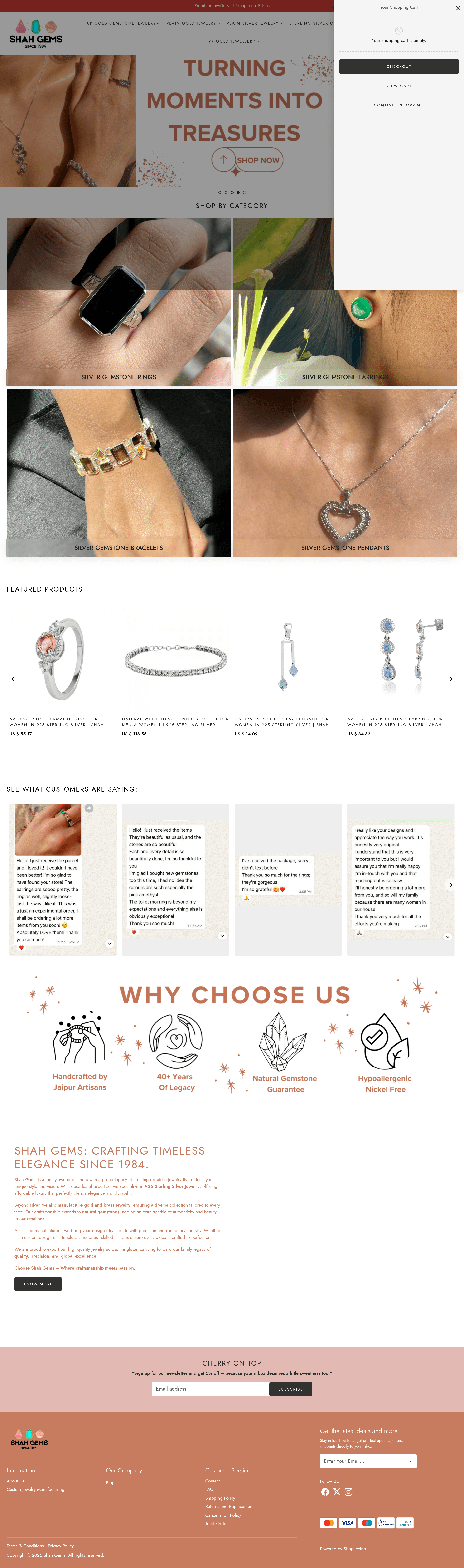 Shah Gems ecommerce landing page screenshot