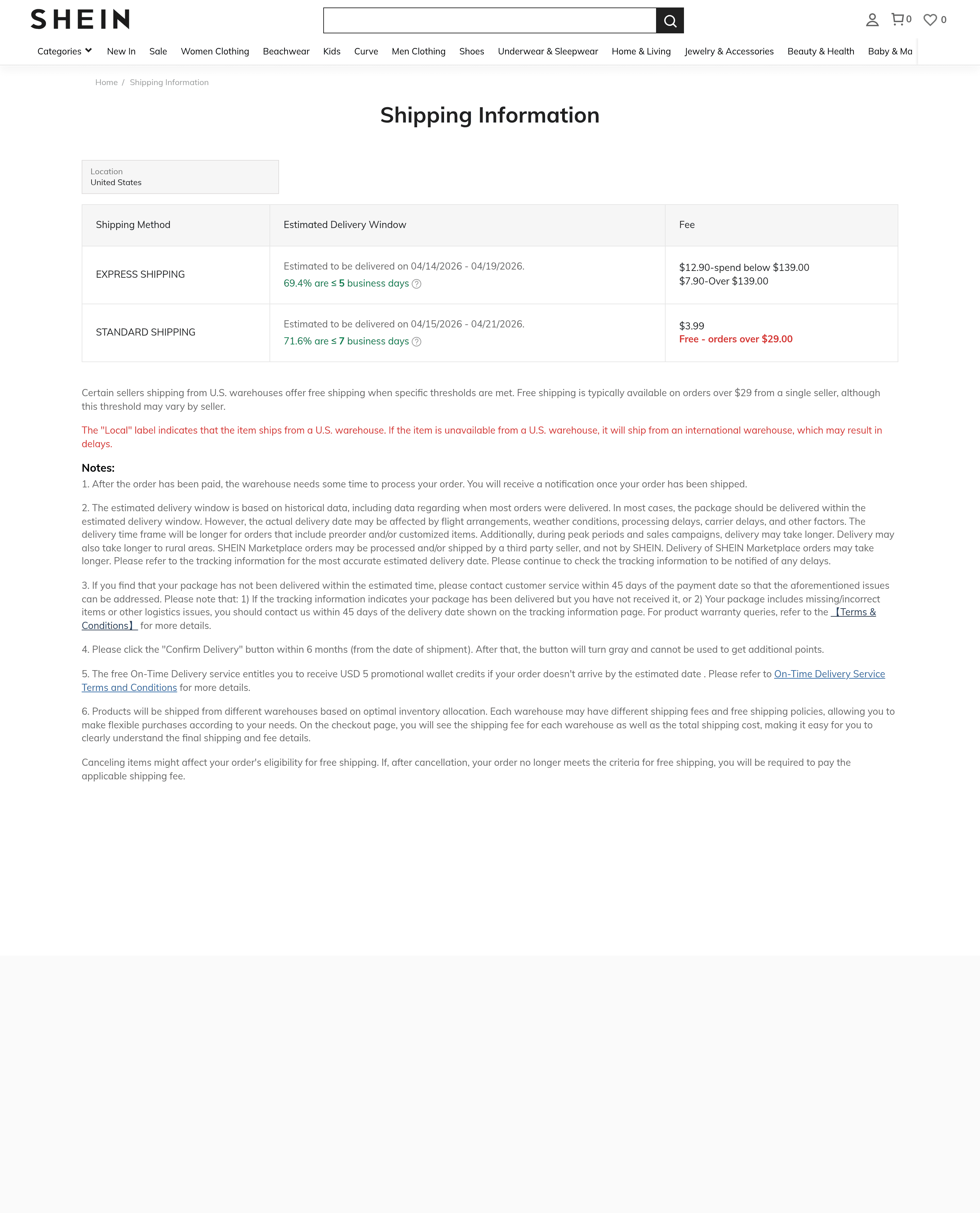 SHEIN ecommerce landing page screenshot