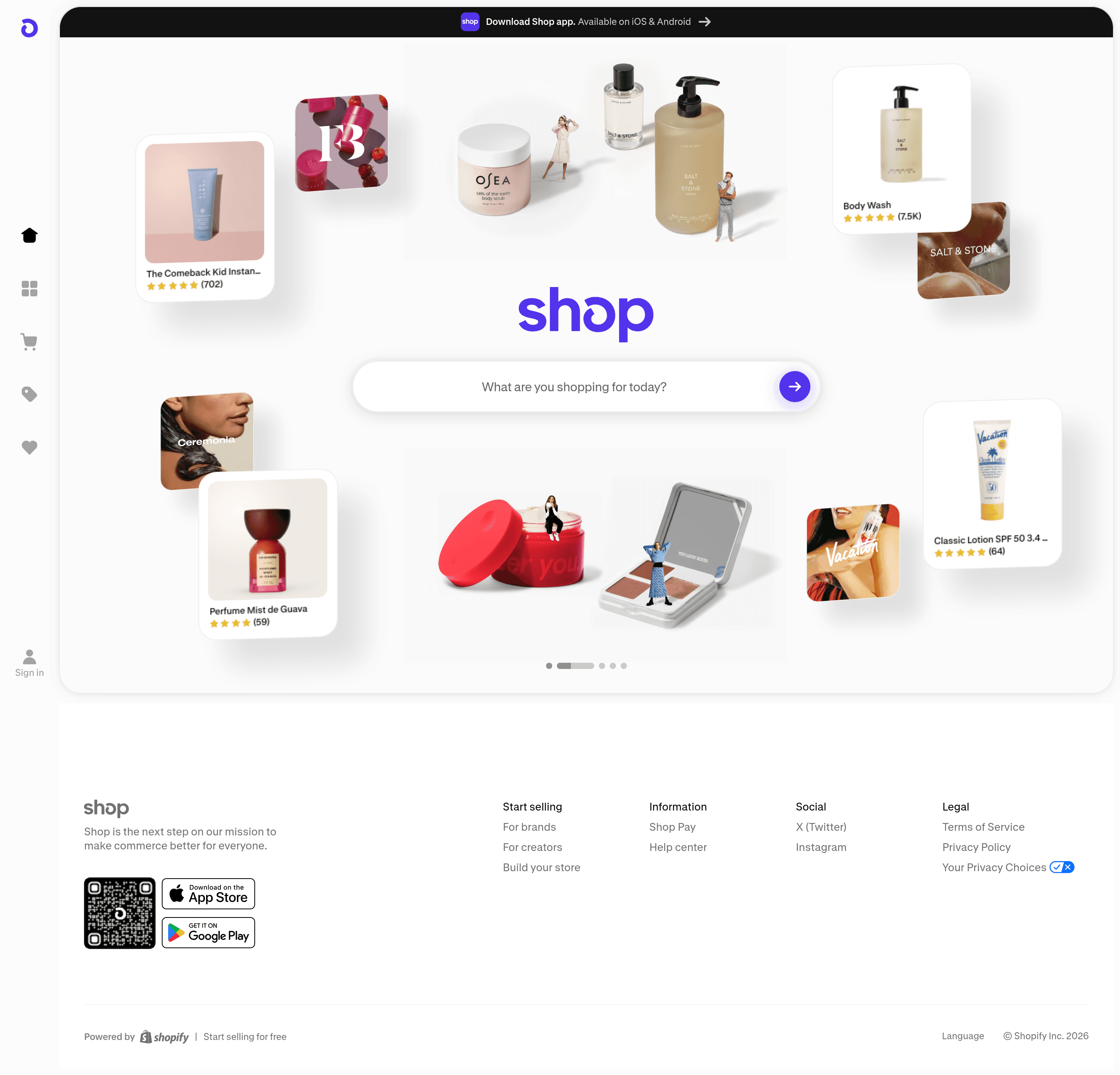 Shop ecommerce landing page screenshot
