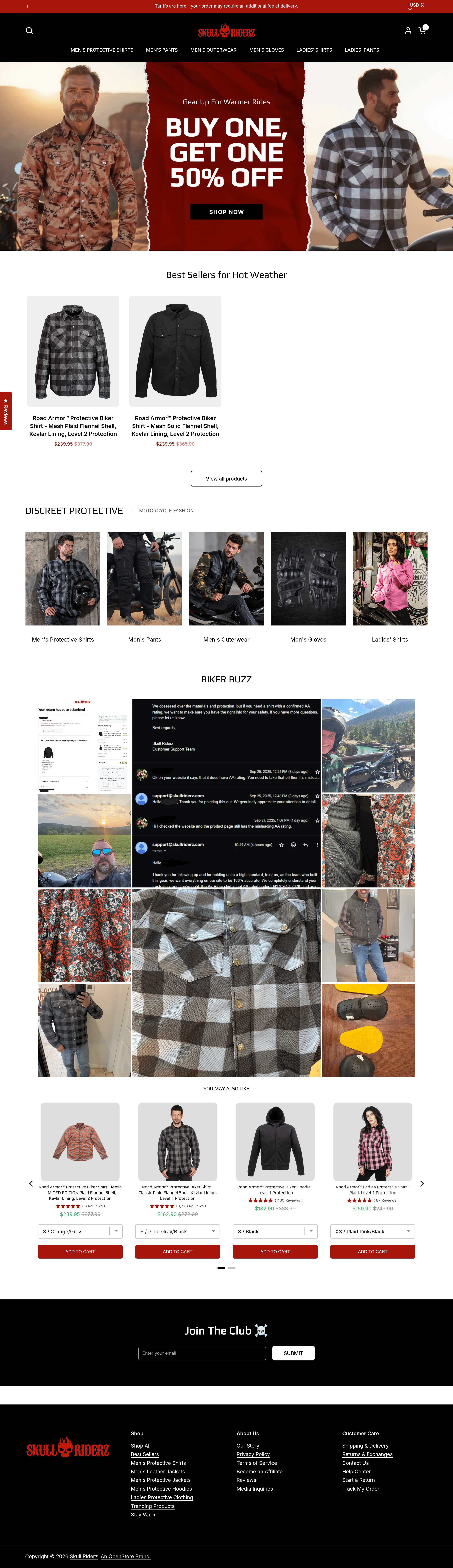 Skull Riderz ecommerce landing page screenshot